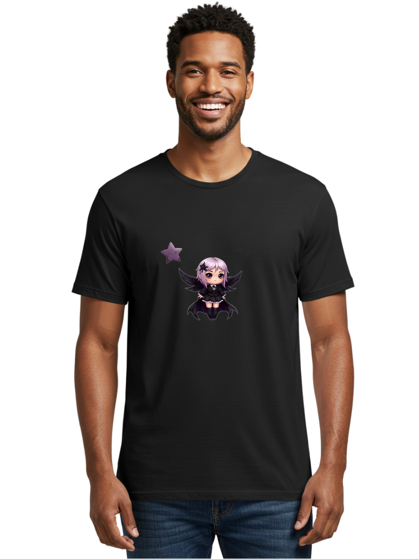 Chibi-Girl-With-Wings Men'S Graphic Tee, 100% Cotton, Comfortable Casual Summer Wear, Machine Washable, Vintage Camera, Old Camera, Antique Camera, Black Camera, Classic Photography, Photography Equipment, Nostalgic Device, Film Camera, Baj392