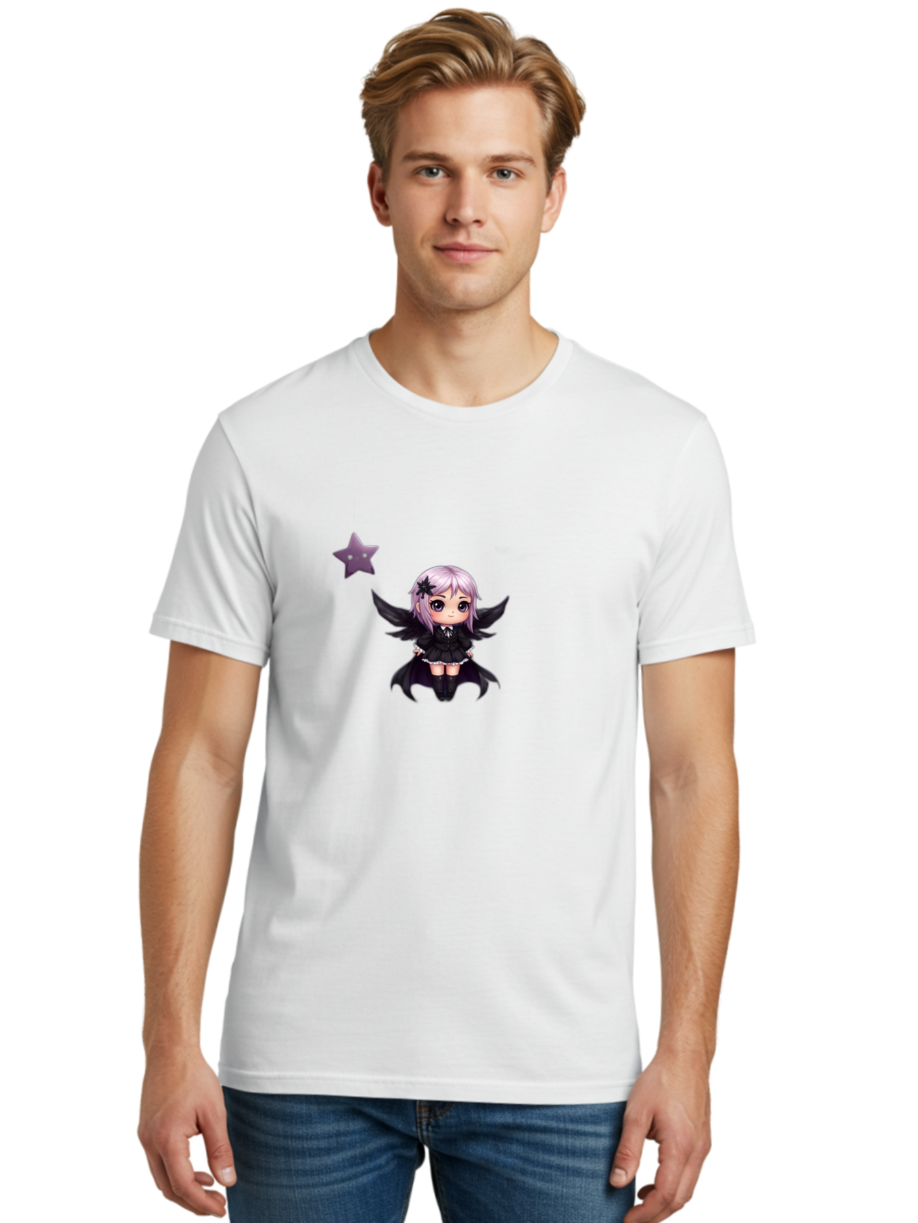 Chibi-Girl-With-Wings Men'S Graphic Tee, 100% Cotton, Comfortable Casual Summer Wear, Machine Washable, Vintage Camera, Old Camera, Antique Camera, Black Camera, Classic Photography, Photography Equipment, Nostalgic Device, Film Camera, Baj392