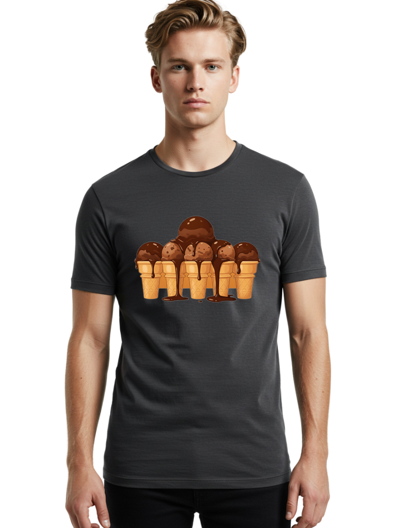 Chocolate-Ice-Cream-Cones-1 Men'S Graphic Tee, 100% Cotton, Comfortable Casual Summer Wear, Machine Washable, Vintage Camera, Old Camera, Antique Camera, Black Camera, Classic Photography, Photography Equipment, Nostalgic Device, Film Camera, Baj393
