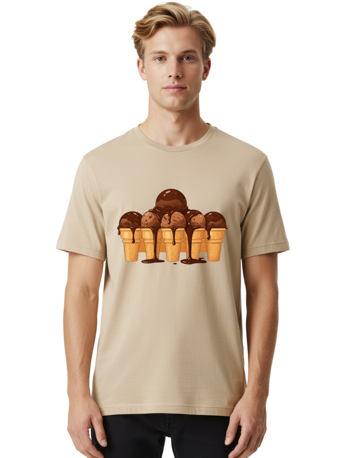 Chocolate-Ice-Cream-Cones-1 Men'S Graphic Tee, 100% Cotton, Comfortable Casual Summer Wear, Machine Washable, Vintage Camera, Old Camera, Antique Camera, Black Camera, Classic Photography, Photography Equipment, Nostalgic Device, Film Camera, Baj393