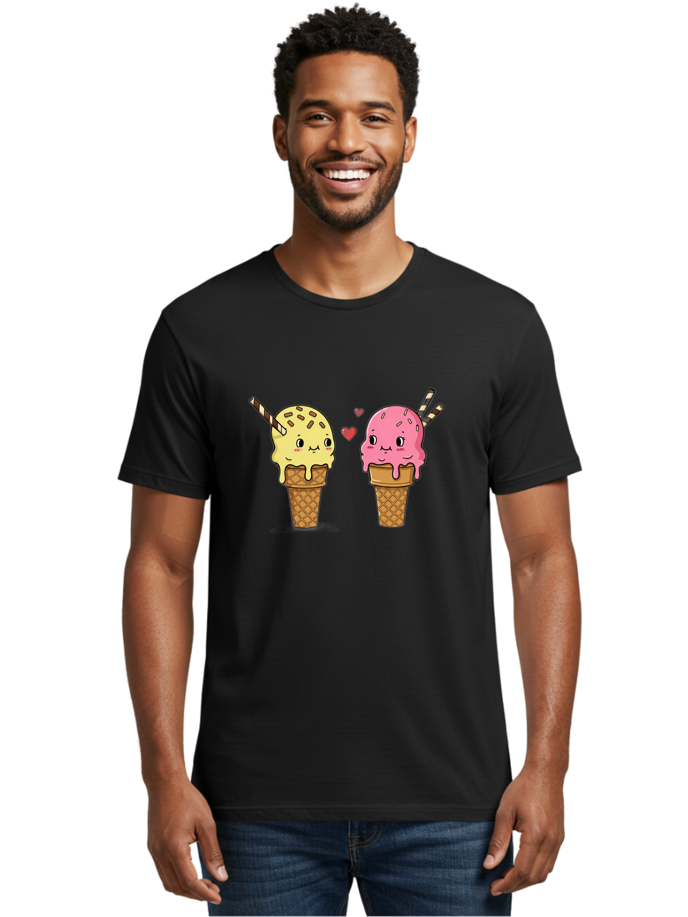Couple-Ice-Cream Men'S Graphic Tee, 100% Cotton, Comfortable Casual Summer Wear, Machine Washable, Vintage Camera, Old Camera, Antique Camera, Black Camera, Classic Photography, Photography Equipment, Nostalgic Device, Film Camera, Camera Art Baj417