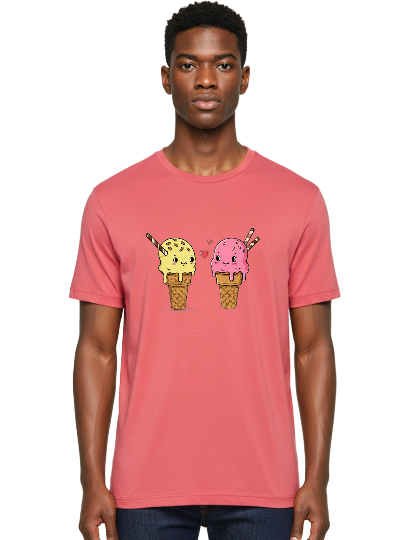 Couple-Ice-Cream Men'S Graphic Tee, 100% Cotton, Comfortable Casual Summer Wear, Machine Washable, Vintage Camera, Old Camera, Antique Camera, Black Camera, Classic Photography, Photography Equipment, Nostalgic Device, Film Camera, Camera Art Baj417