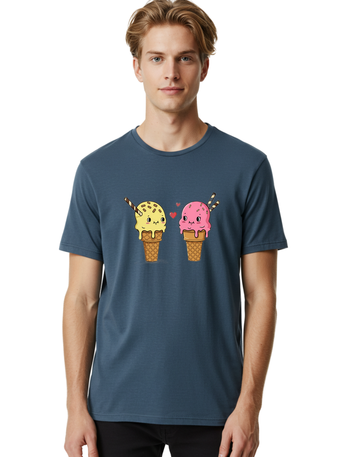 Couple-Ice-Cream Men'S Graphic Tee, 100% Cotton, Comfortable Casual Summer Wear, Machine Washable, Vintage Camera, Old Camera, Antique Camera, Black Camera, Classic Photography, Photography Equipment, Nostalgic Device, Film Camera, Camera Art Baj417