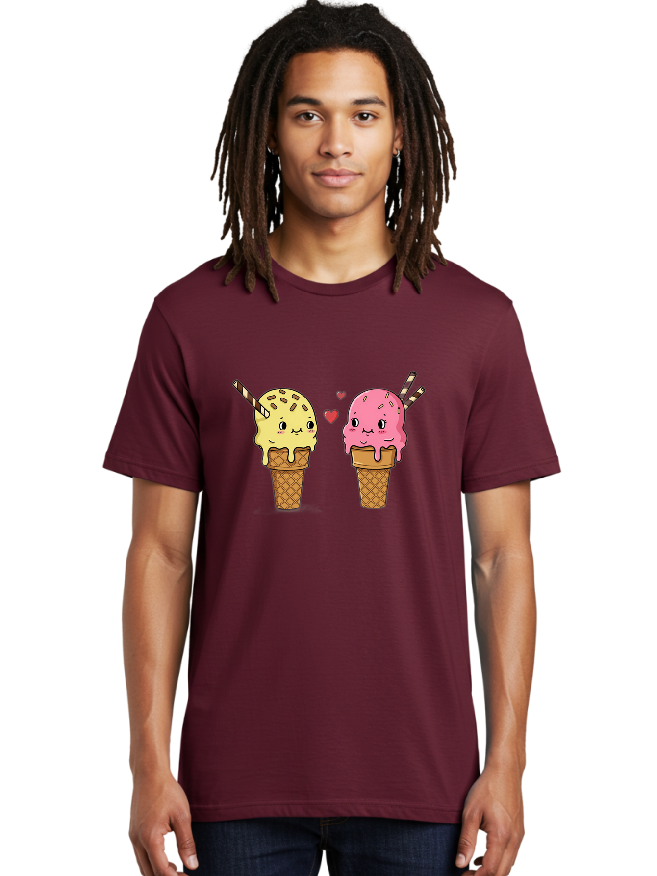 Couple-Ice-Cream Men'S Graphic Tee, 100% Cotton, Comfortable Casual Summer Wear, Machine Washable, Vintage Camera, Old Camera, Antique Camera, Black Camera, Classic Photography, Photography Equipment, Nostalgic Device, Film Camera, Camera Art Baj417