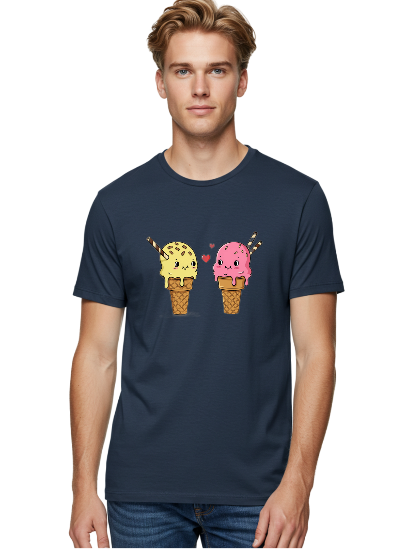 Couple-Ice-Cream Men'S Graphic Tee, 100% Cotton, Comfortable Casual Summer Wear, Machine Washable, Vintage Camera, Old Camera, Antique Camera, Black Camera, Classic Photography, Photography Equipment, Nostalgic Device, Film Camera, Camera Art Baj417