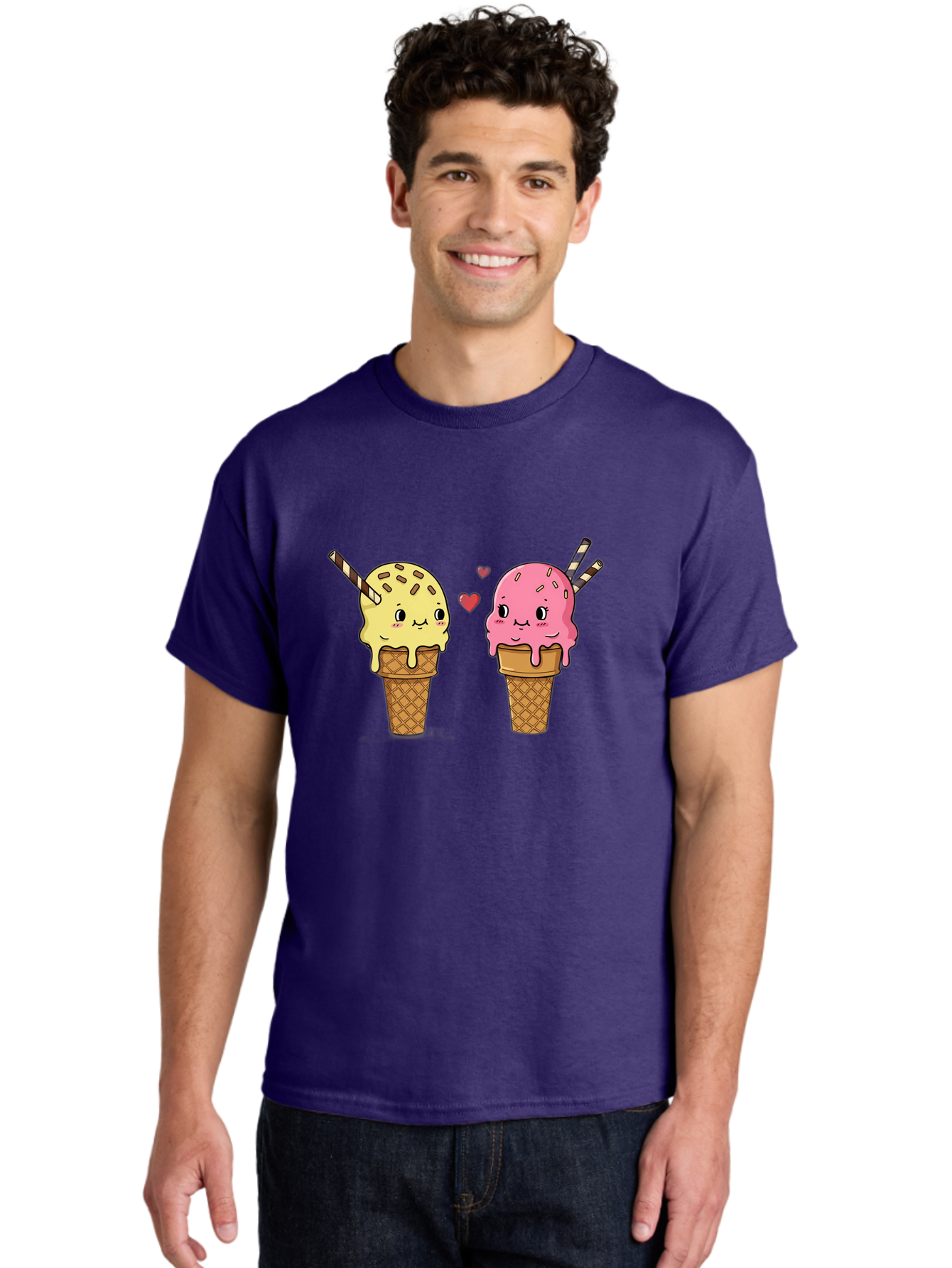 Couple-Ice-Cream Men'S Graphic Tee, 100% Cotton, Comfortable Casual Summer Wear, Machine Washable, Vintage Camera, Old Camera, Antique Camera, Black Camera, Classic Photography, Photography Equipment, Nostalgic Device, Film Camera, Camera Art Baj417