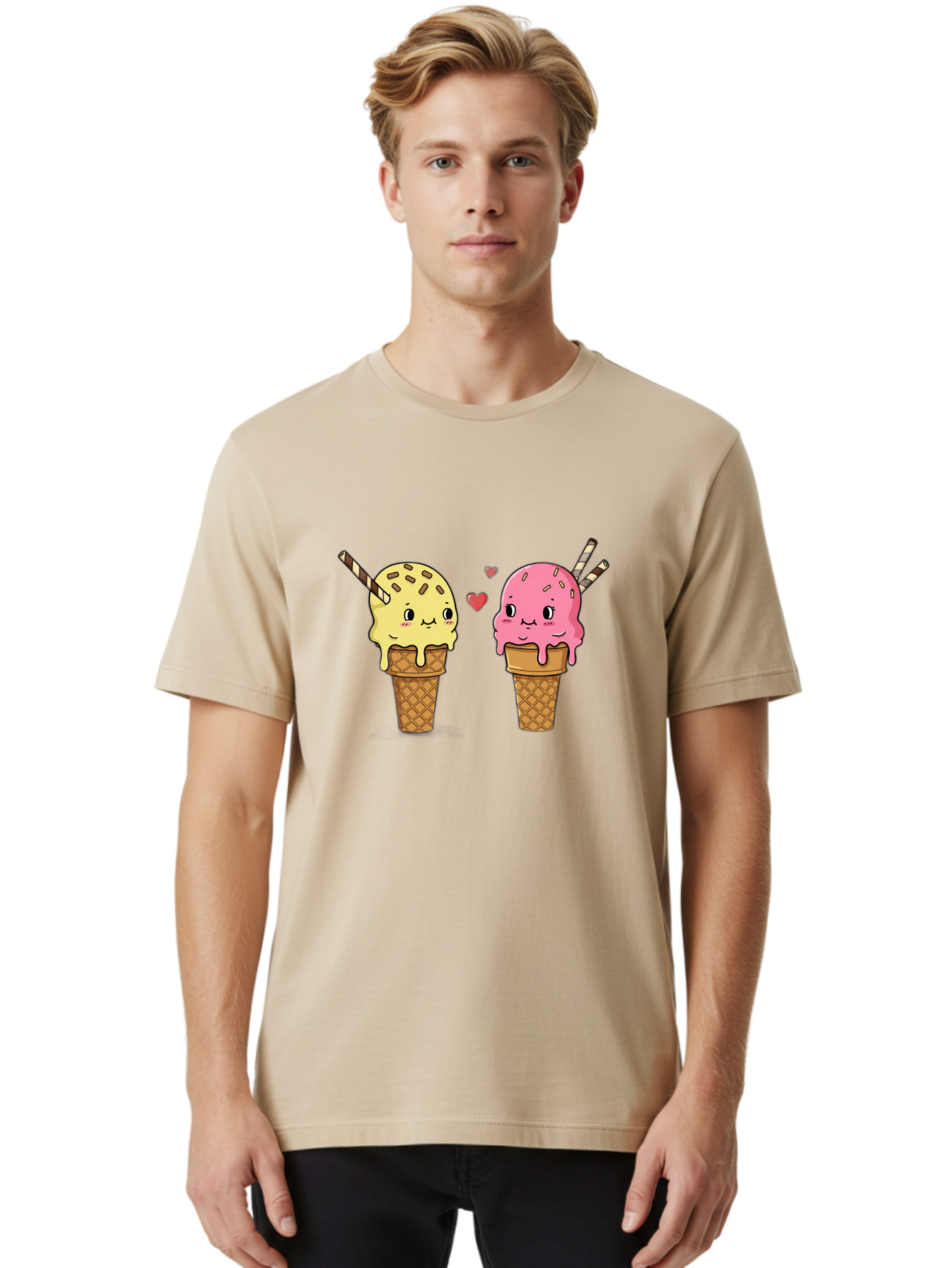 Couple-Ice-Cream Men'S Graphic Tee, 100% Cotton, Comfortable Casual Summer Wear, Machine Washable, Vintage Camera, Old Camera, Antique Camera, Black Camera, Classic Photography, Photography Equipment, Nostalgic Device, Film Camera, Camera Art Baj417