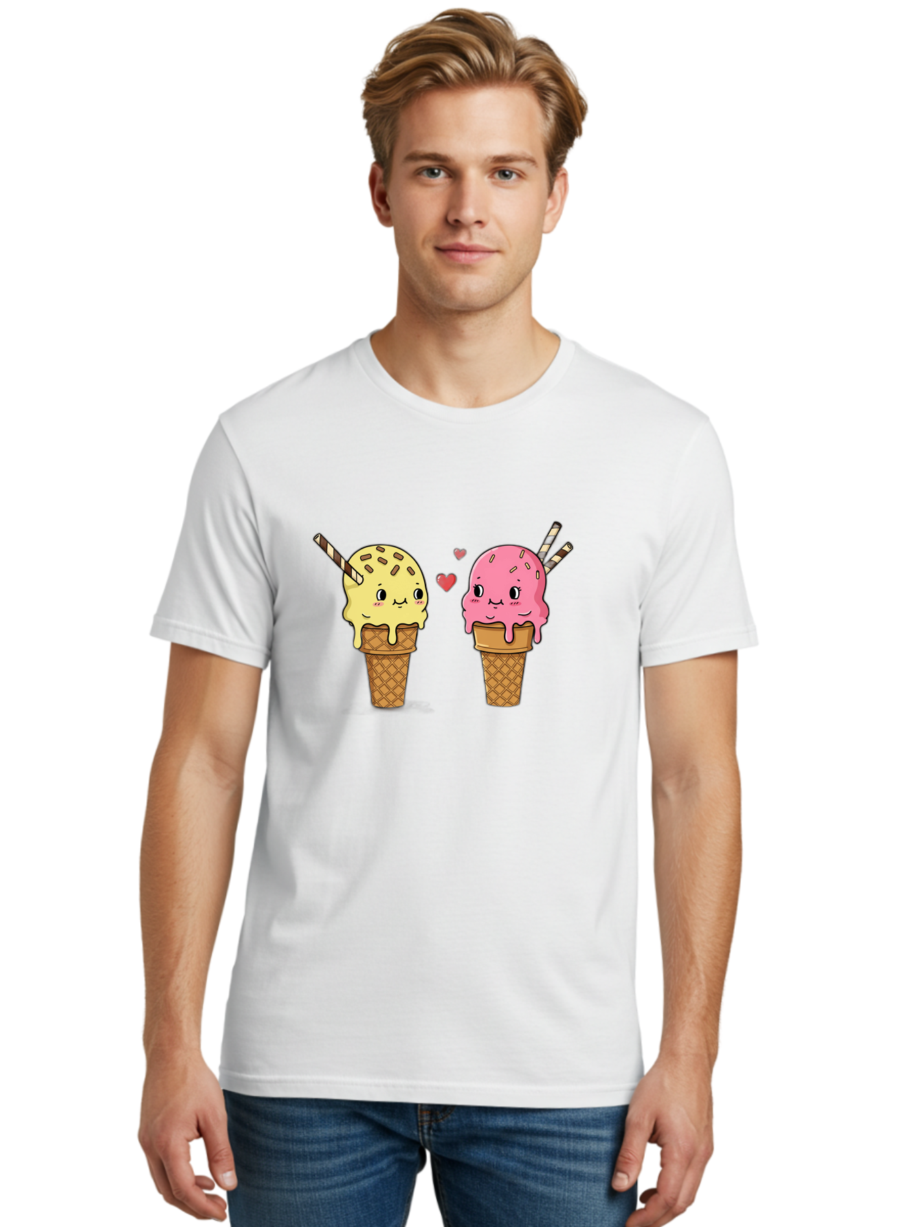 Couple-Ice-Cream Men'S Graphic Tee, 100% Cotton, Comfortable Casual Summer Wear, Machine Washable, Vintage Camera, Old Camera, Antique Camera, Black Camera, Classic Photography, Photography Equipment, Nostalgic Device, Film Camera, Camera Art Baj417