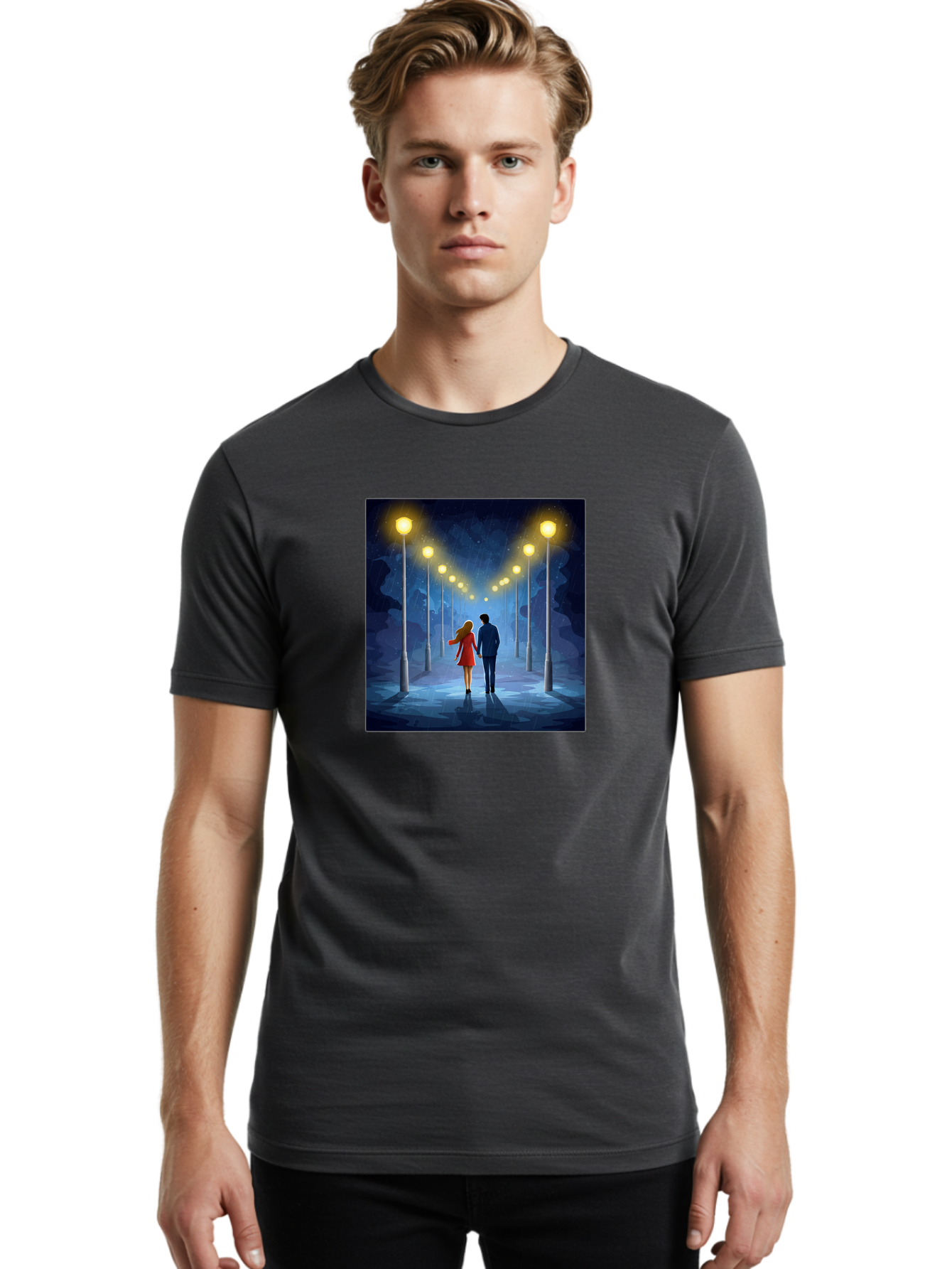 Couple-Walking-Hand-In-Hand Men'S Graphic Tee, 100% Cotton, Comfortable Casual Summer Wear, Machine Washable, Vintage Camera, Old Camera, Antique Camera, Black Camera, Classic Photography, Photography Equipment, Nostalgic Device, Film Camera, Baj419