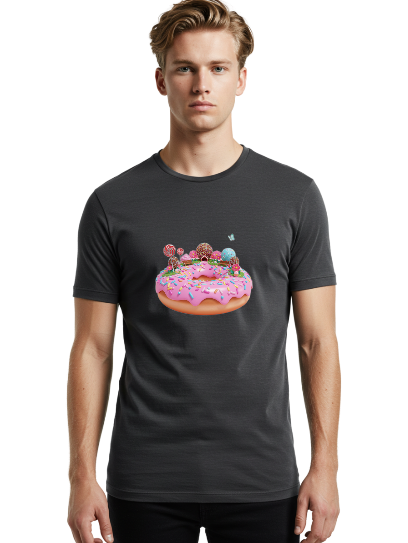 Donut-With-Sprinkles-And-Lollipops Men'S Graphic Tee, 100% Cotton, Comfortable Casual Summer Wear, Machine Washable, Vintage Camera, Old Camera, Antique Camera, Black Camera, Classic Photography, Photography Equipment, Nostalgic Device, Baj436