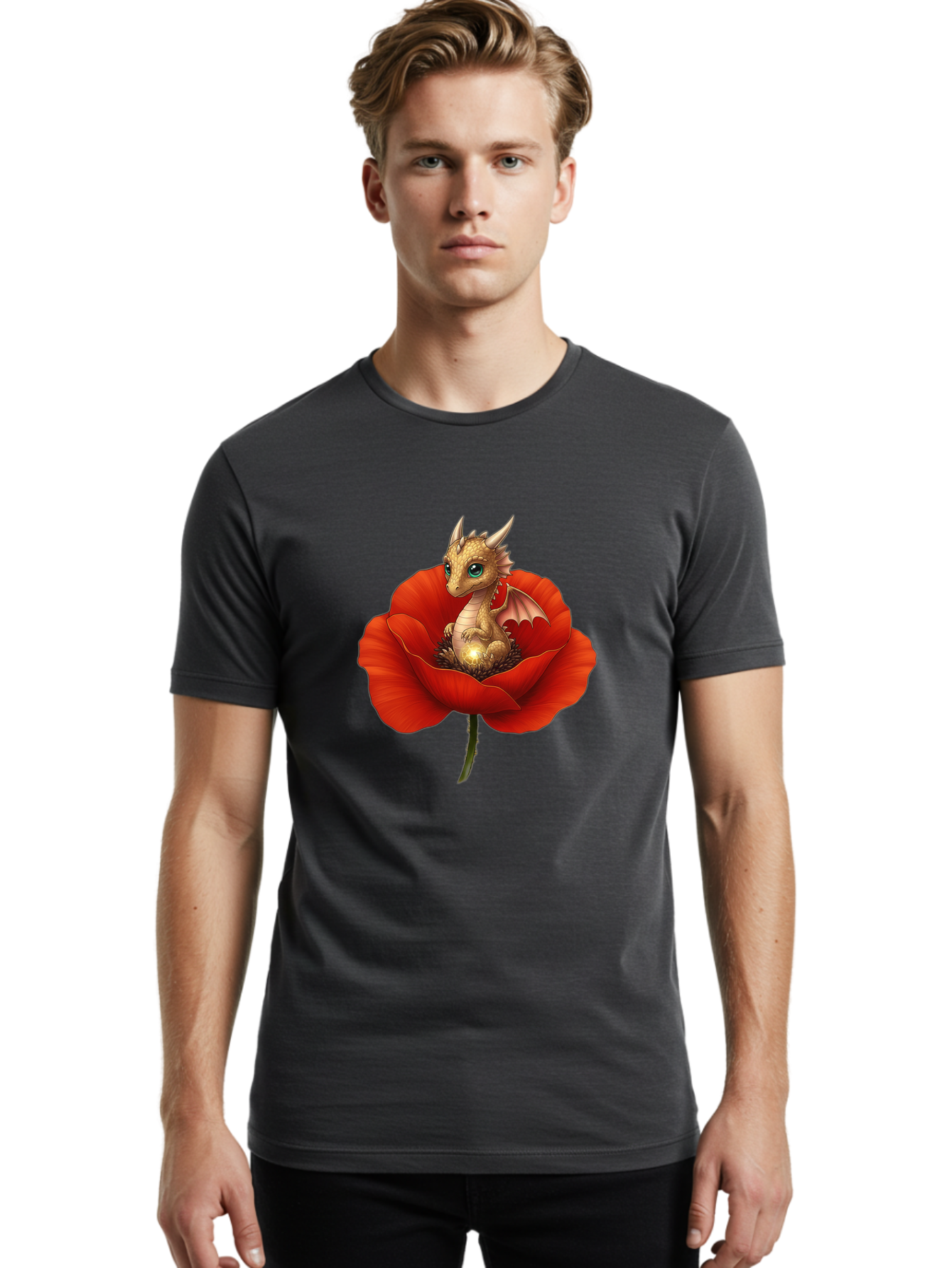 Dragon-In-Poppy-3 Men'S Graphic Tee, 100% Cotton, Comfortable Casual Summer Wear, Machine Washable, Vintage Camera, Old Camera, Antique Camera, Black Camera, Classic Photography, Photography Equipment, Nostalgic Device, Film Camera, Camera Art Baj443