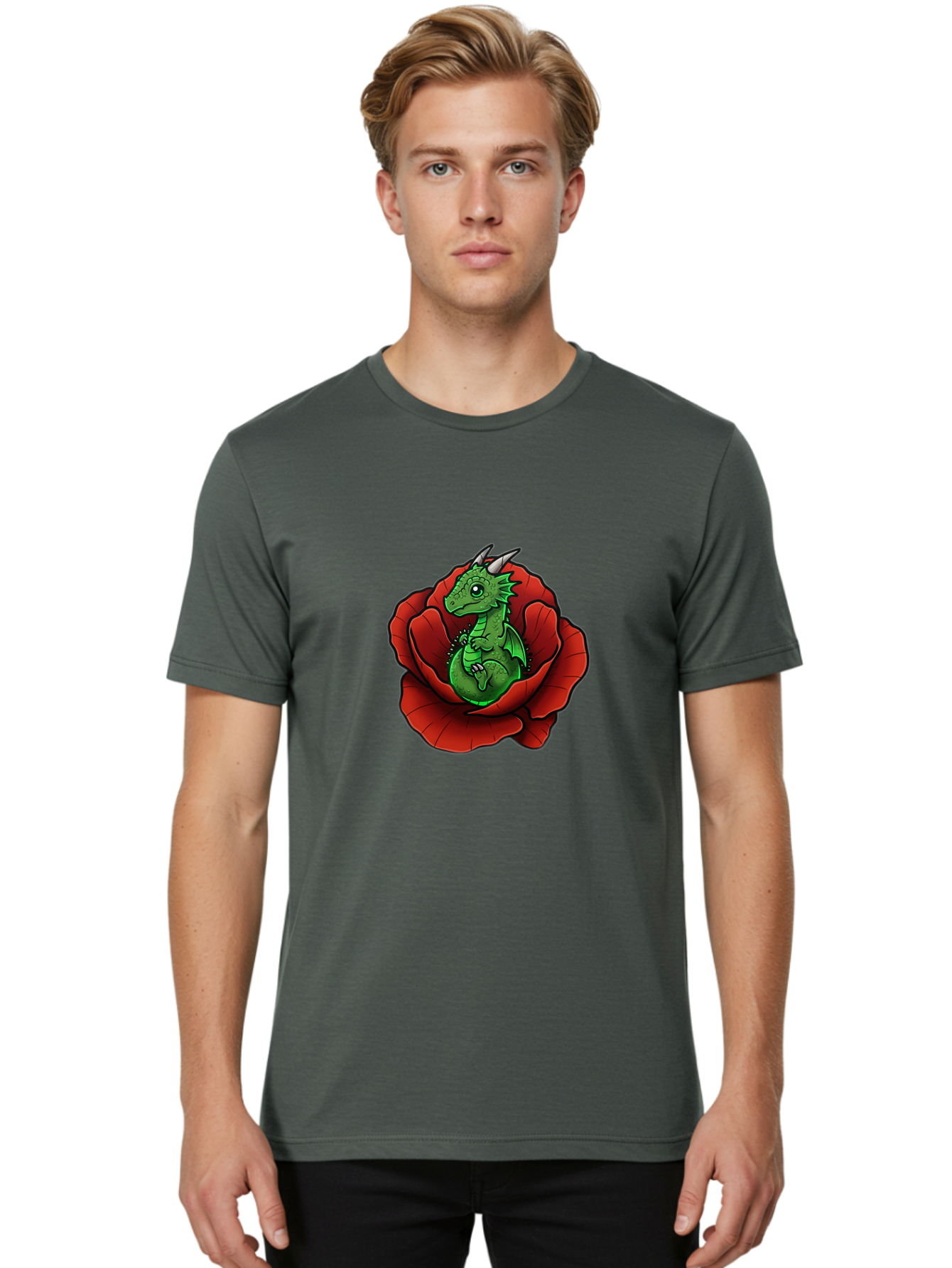 Dragon-In-Rose-1 Men'S Graphic Tee, 100% Cotton, Comfortable Casual Summer Wear, Machine Washable, Vintage Camera, Old Camera, Antique Camera, Black Camera, Classic Photography, Photography Equipment, Nostalgic Device, Film Camera, Camera Art Baj448