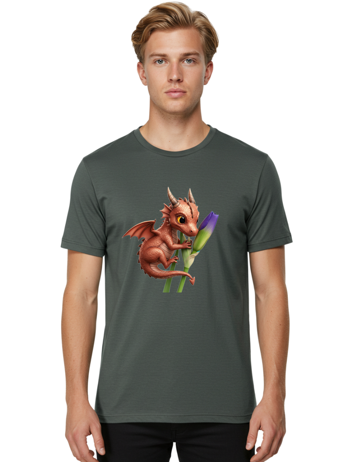 Dragon-With-Purple-Flower Men'S Graphic Tee, 100% Cotton, Comfortable Casual Summer Wear, Machine Washable, Vintage Camera, Old Camera, Antique Camera, Black Camera, Classic Photography, Photography Equipment, Nostalgic Device, Film Camera, Baj459