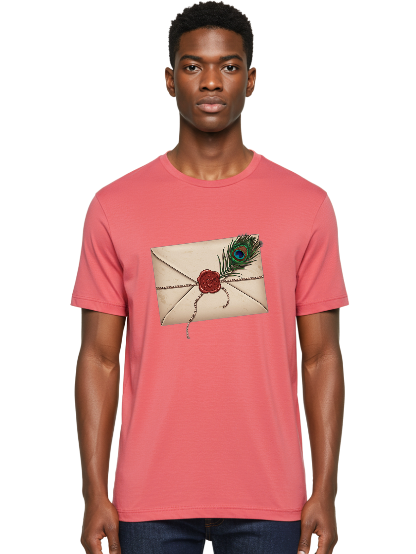 Envelope-With-Peacock-Feather-1 Men'S Graphic Tee, 100% Cotton, Comfortable Casual Summer Wear, Machine Washable, Vintage Camera, Old Camera, Antique Camera, Black Camera, Classic Photography, Photography Equipment, Nostalgic Device, Baj463