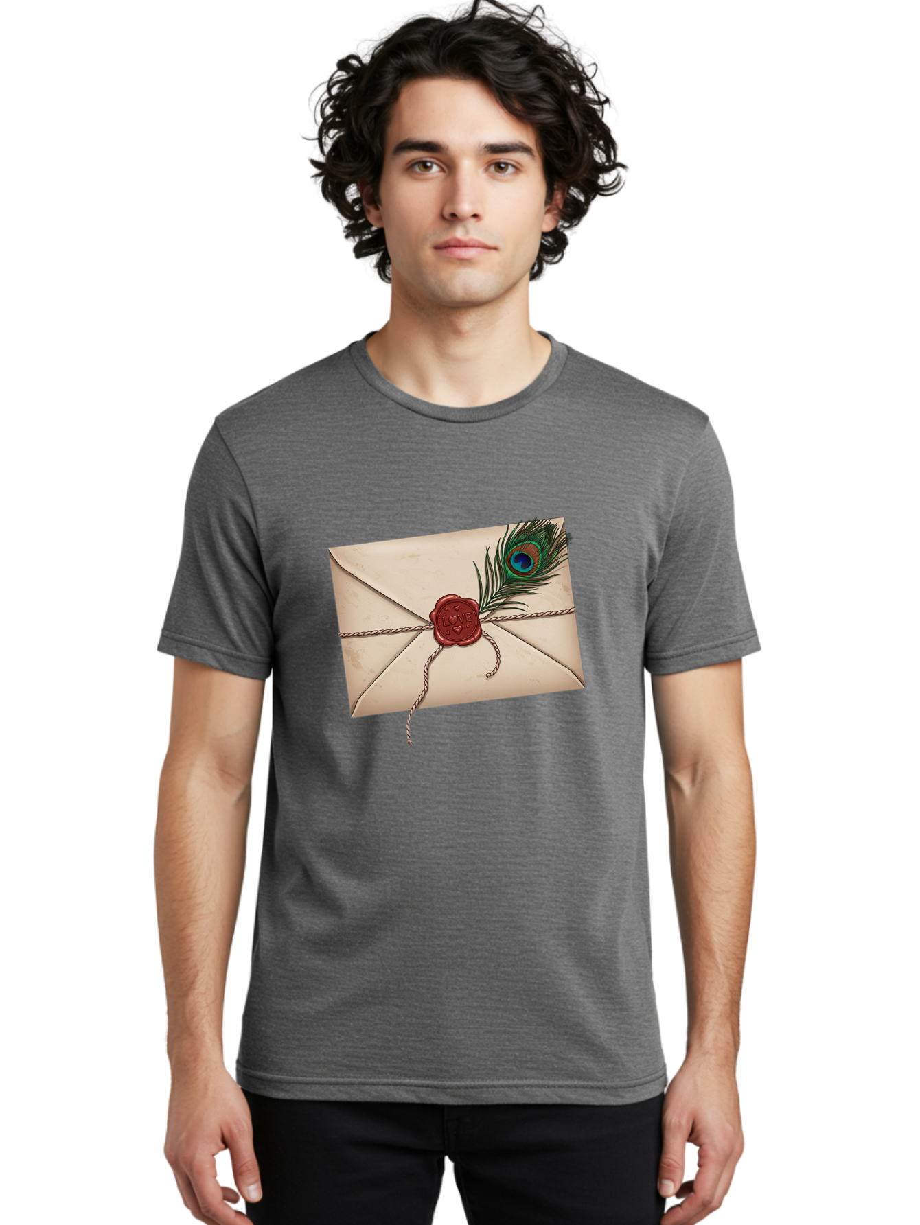 Envelope-With-Peacock-Feather-1 Men'S Graphic Tee, 100% Cotton, Comfortable Casual Summer Wear, Machine Washable, Vintage Camera, Old Camera, Antique Camera, Black Camera, Classic Photography, Photography Equipment, Nostalgic Device, Baj463