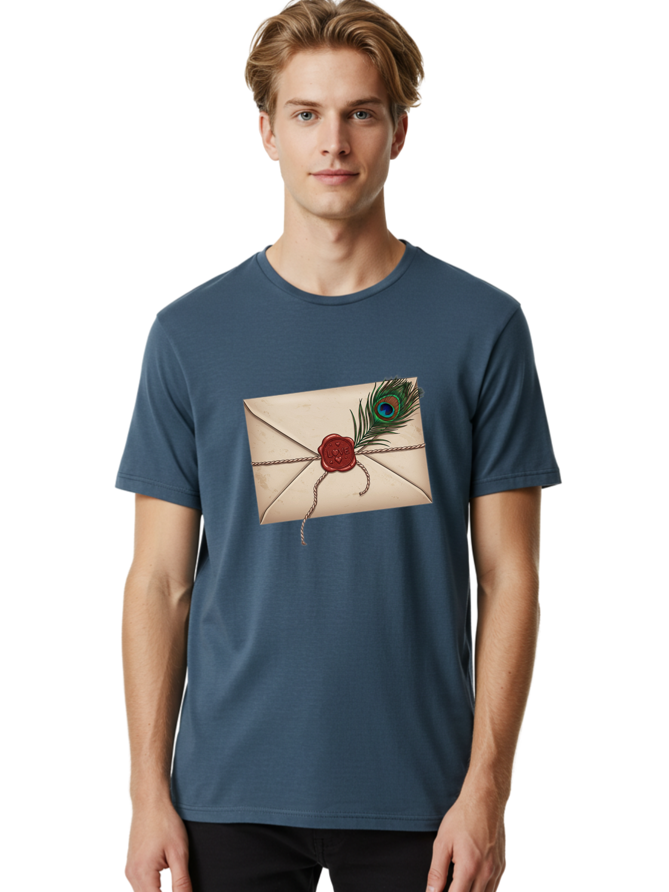 Envelope-With-Peacock-Feather-1 Men'S Graphic Tee, 100% Cotton, Comfortable Casual Summer Wear, Machine Washable, Vintage Camera, Old Camera, Antique Camera, Black Camera, Classic Photography, Photography Equipment, Nostalgic Device, Baj463