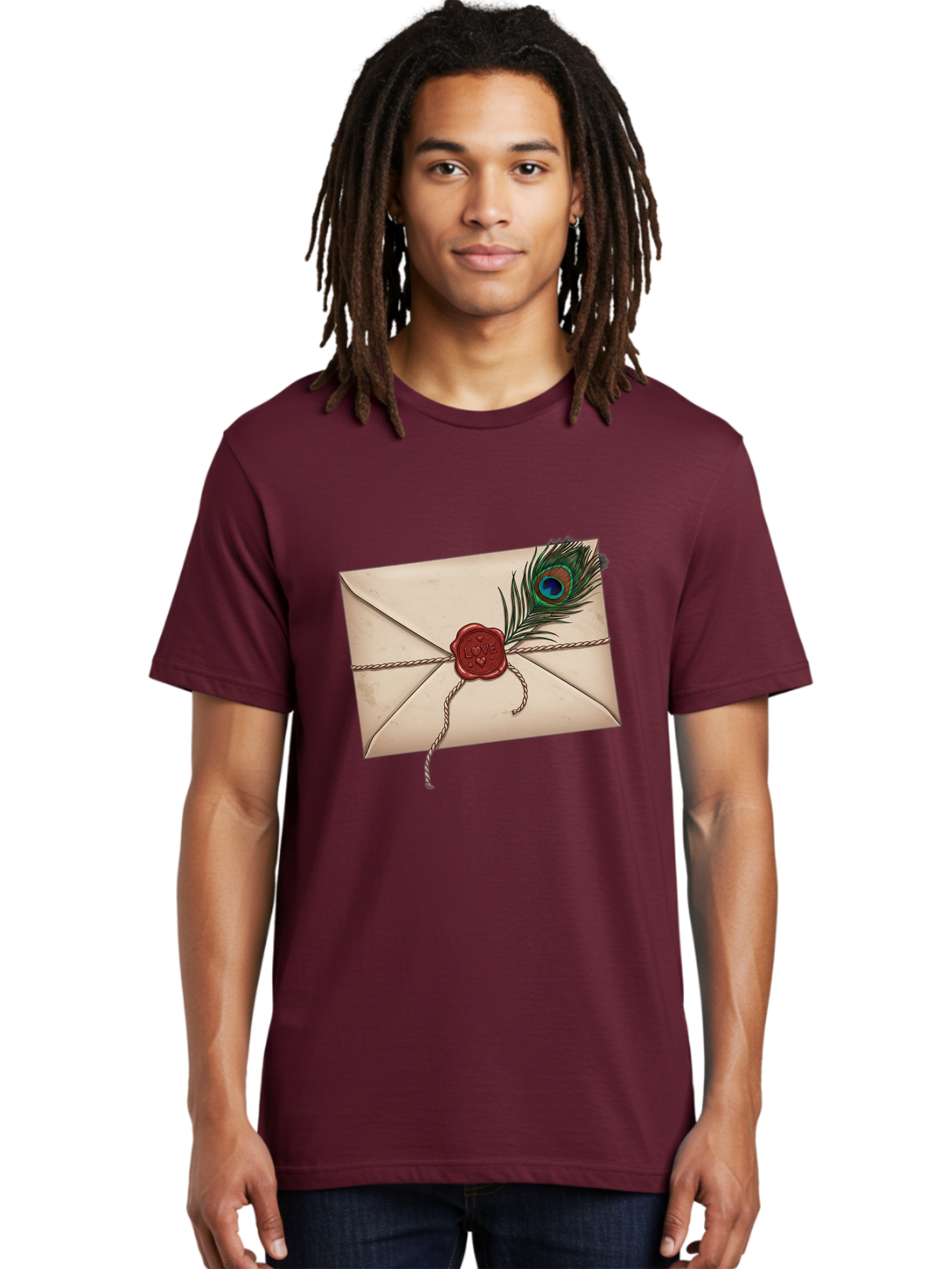 Envelope-With-Peacock-Feather-1 Men'S Graphic Tee, 100% Cotton, Comfortable Casual Summer Wear, Machine Washable, Vintage Camera, Old Camera, Antique Camera, Black Camera, Classic Photography, Photography Equipment, Nostalgic Device, Baj463