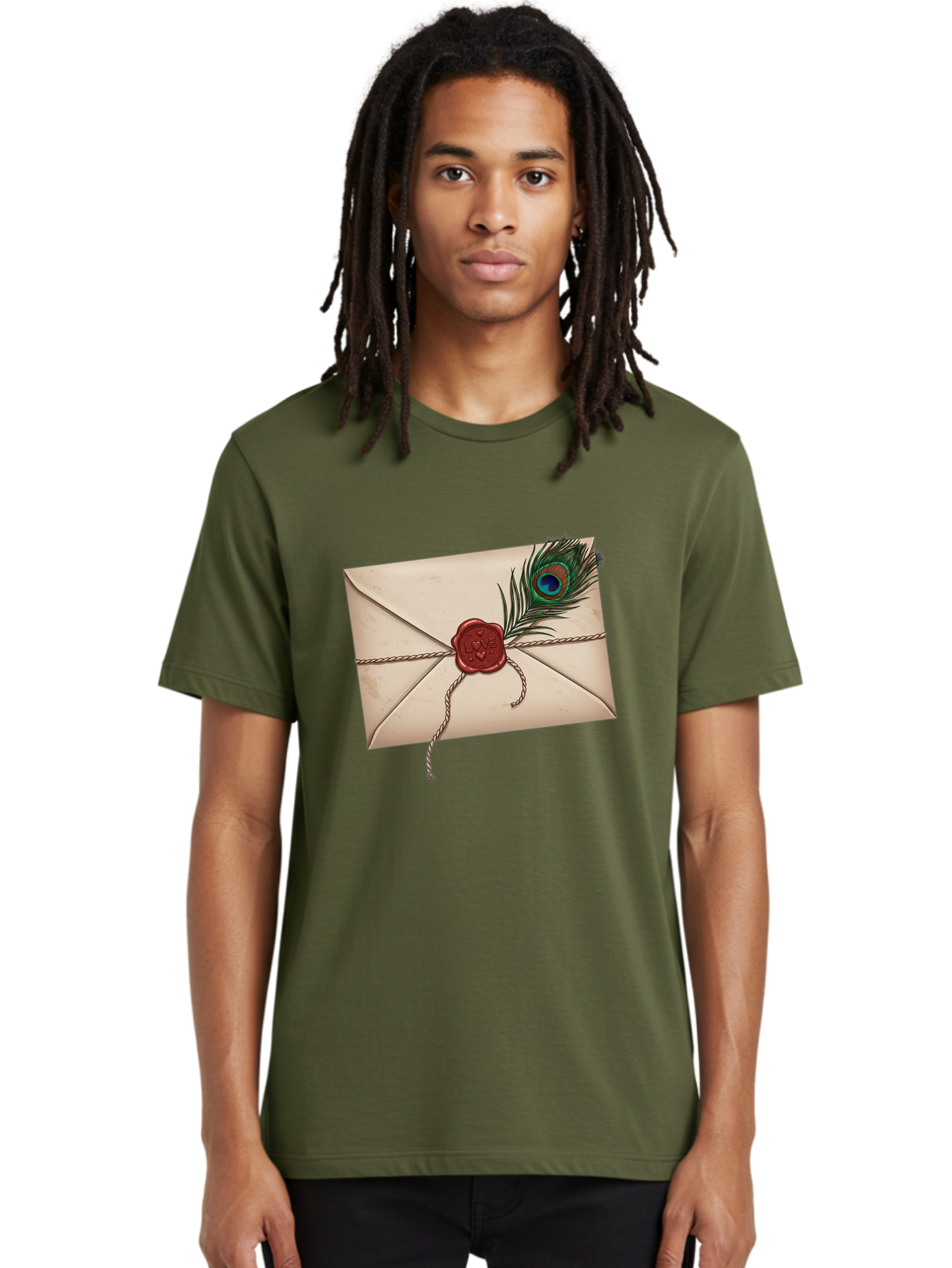 Envelope-With-Peacock-Feather-1 Men'S Graphic Tee, 100% Cotton, Comfortable Casual Summer Wear, Machine Washable, Vintage Camera, Old Camera, Antique Camera, Black Camera, Classic Photography, Photography Equipment, Nostalgic Device, Baj463