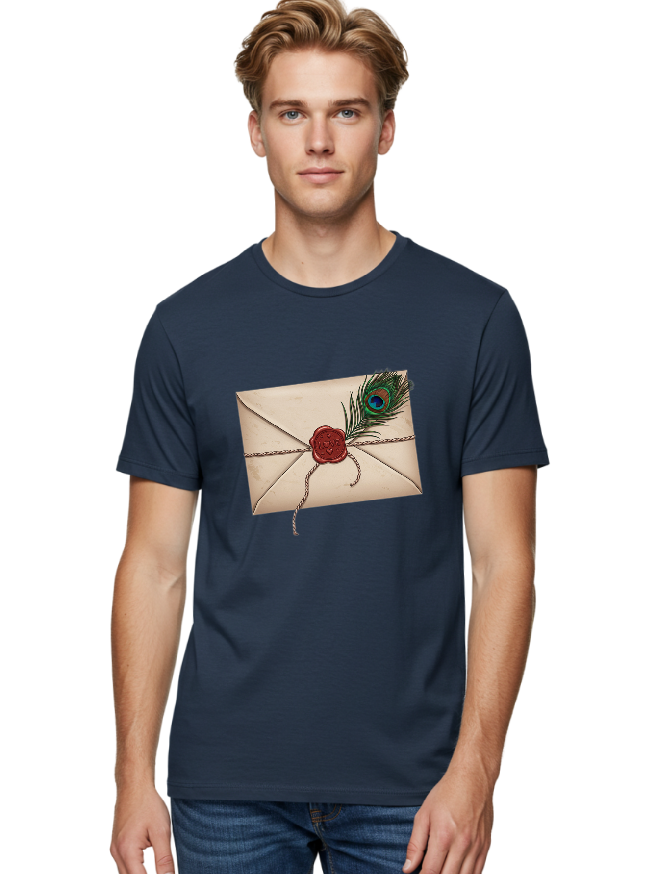 Envelope-With-Peacock-Feather-1 Men'S Graphic Tee, 100% Cotton, Comfortable Casual Summer Wear, Machine Washable, Vintage Camera, Old Camera, Antique Camera, Black Camera, Classic Photography, Photography Equipment, Nostalgic Device, Baj463