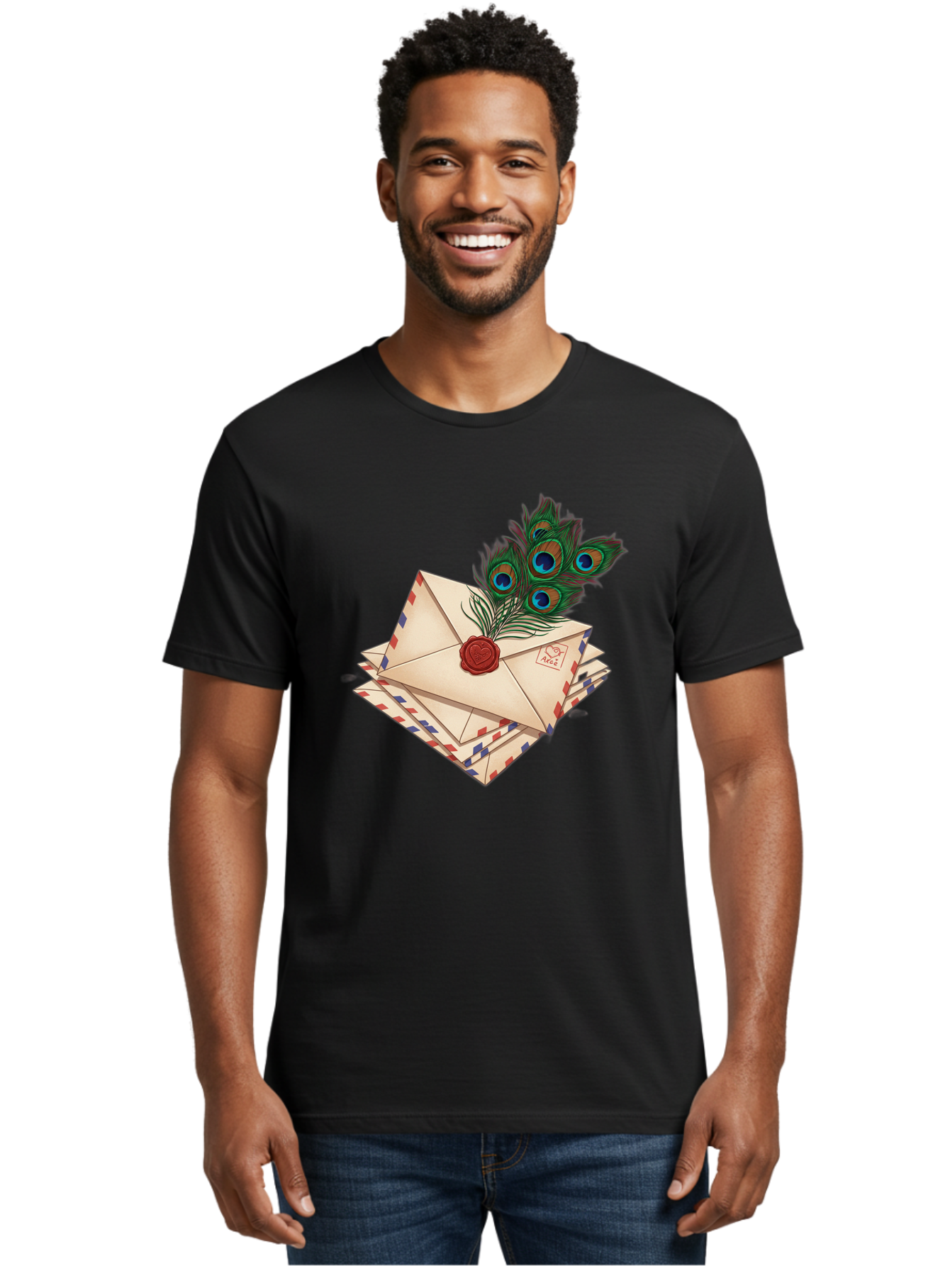 Envelope-With-Peacock-Feather Men'S Graphic Tee, 100% Cotton, Comfortable Casual Summer Wear, Machine Washable, Vintage Camera, Old Camera, Antique Camera, Black Camera, Classic Photography, Photography Equipment, Nostalgic Device, Baj464