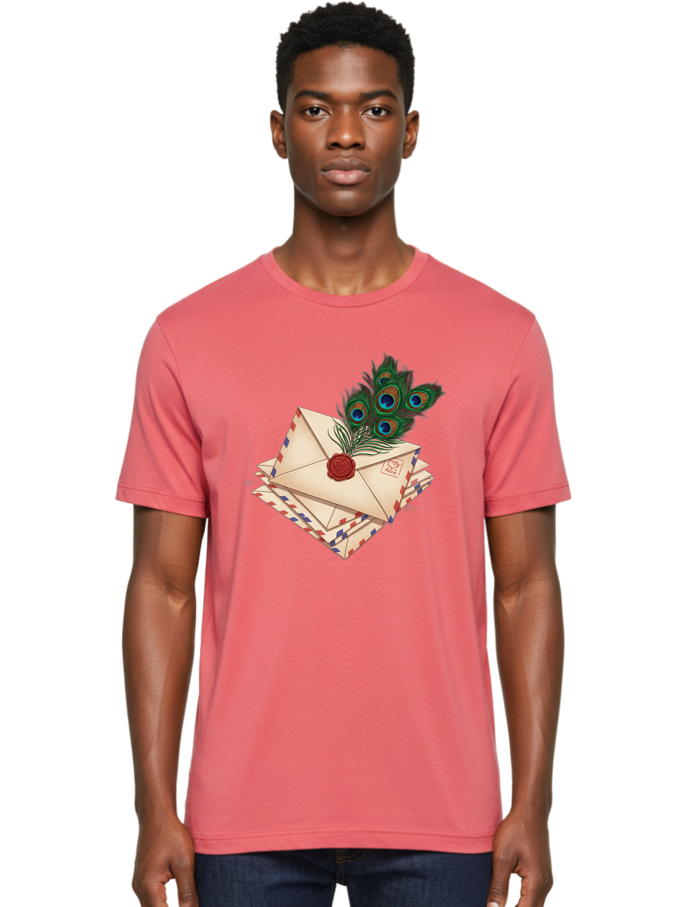 Envelope-With-Peacock-Feather Men'S Graphic Tee, 100% Cotton, Comfortable Casual Summer Wear, Machine Washable, Vintage Camera, Old Camera, Antique Camera, Black Camera, Classic Photography, Photography Equipment, Nostalgic Device, Baj464
