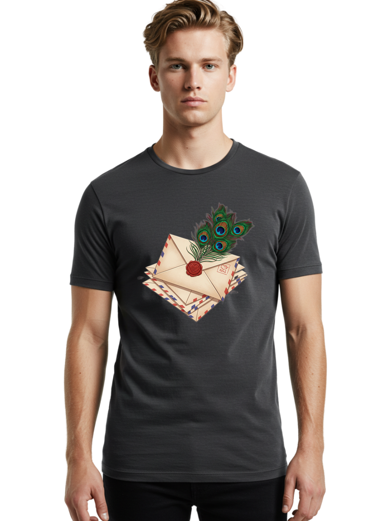 Envelope-With-Peacock-Feather Men'S Graphic Tee, 100% Cotton, Comfortable Casual Summer Wear, Machine Washable, Vintage Camera, Old Camera, Antique Camera, Black Camera, Classic Photography, Photography Equipment, Nostalgic Device, Baj464