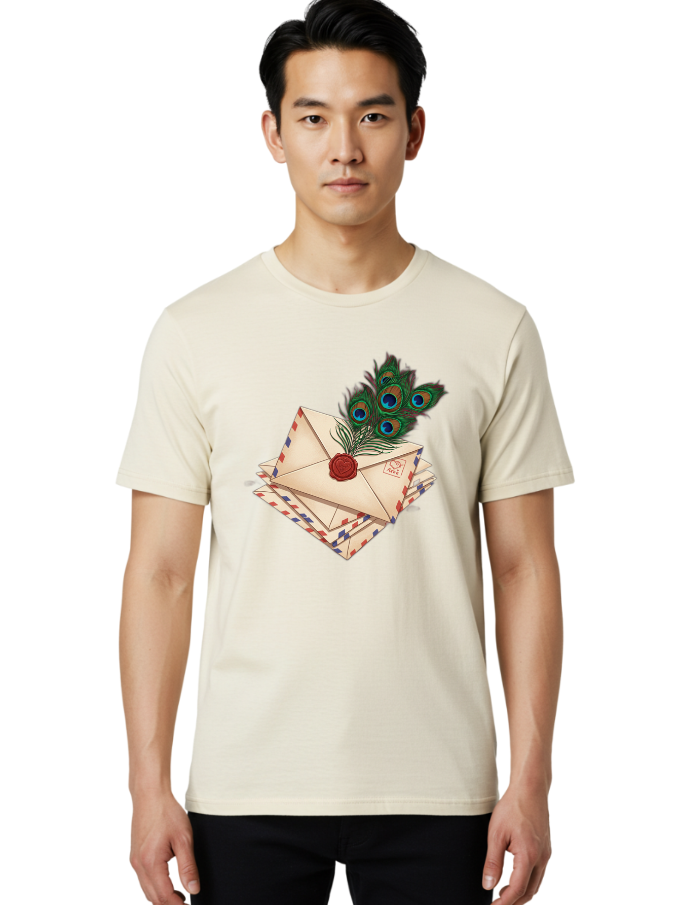 Envelope-With-Peacock-Feather Men'S Graphic Tee, 100% Cotton, Comfortable Casual Summer Wear, Machine Washable, Vintage Camera, Old Camera, Antique Camera, Black Camera, Classic Photography, Photography Equipment, Nostalgic Device, Baj464