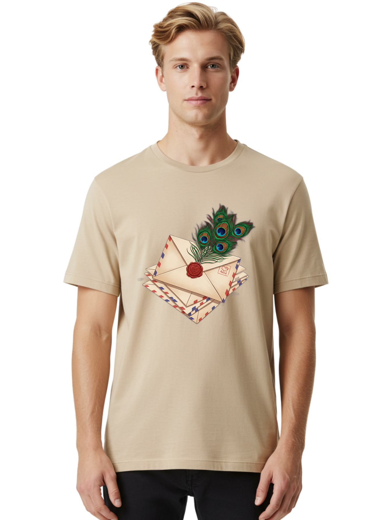 Envelope-With-Peacock-Feather Men'S Graphic Tee, 100% Cotton, Comfortable Casual Summer Wear, Machine Washable, Vintage Camera, Old Camera, Antique Camera, Black Camera, Classic Photography, Photography Equipment, Nostalgic Device, Baj464