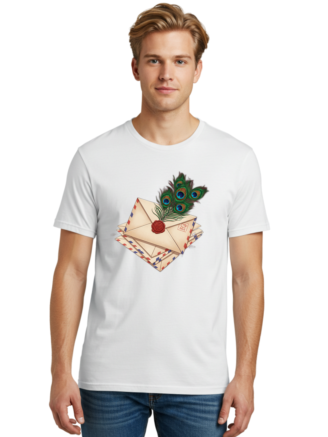 Envelope-With-Peacock-Feather Men'S Graphic Tee, 100% Cotton, Comfortable Casual Summer Wear, Machine Washable, Vintage Camera, Old Camera, Antique Camera, Black Camera, Classic Photography, Photography Equipment, Nostalgic Device, Baj464