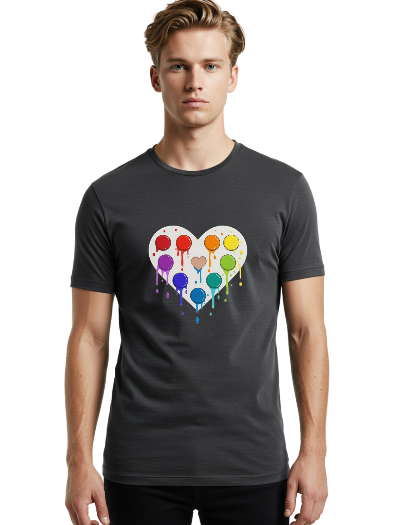 Heart-Paint-Palette Men'S Graphic Tee, 100% Cotton, Comfortable Casual Summer Wear, Machine Washable, Vintage Camera, Old Camera, Antique Camera, Black Camera, Classic Photography, Photography Equipment, Nostalgic Device, Film Camera, Baj490
