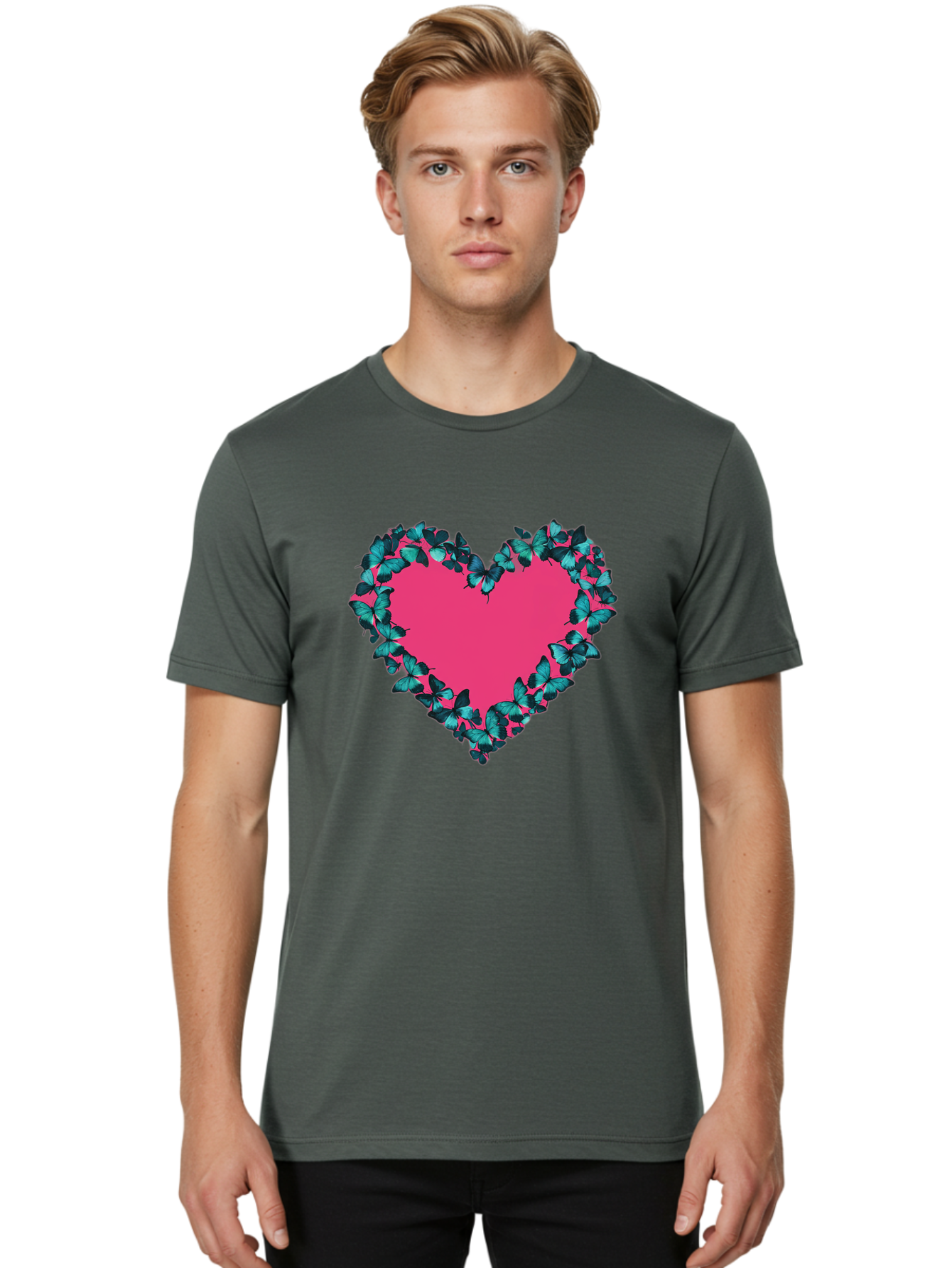 Heart-Surrounded-By-Butterflies Men'S Graphic Tee, 100% Cotton, Comfortable Casual Summer Wear, Machine Washable, Vintage Camera, Old Camera, Antique Camera, Black Camera, Classic Photography, Photography Equipment, Nostalgic Device, Baj494