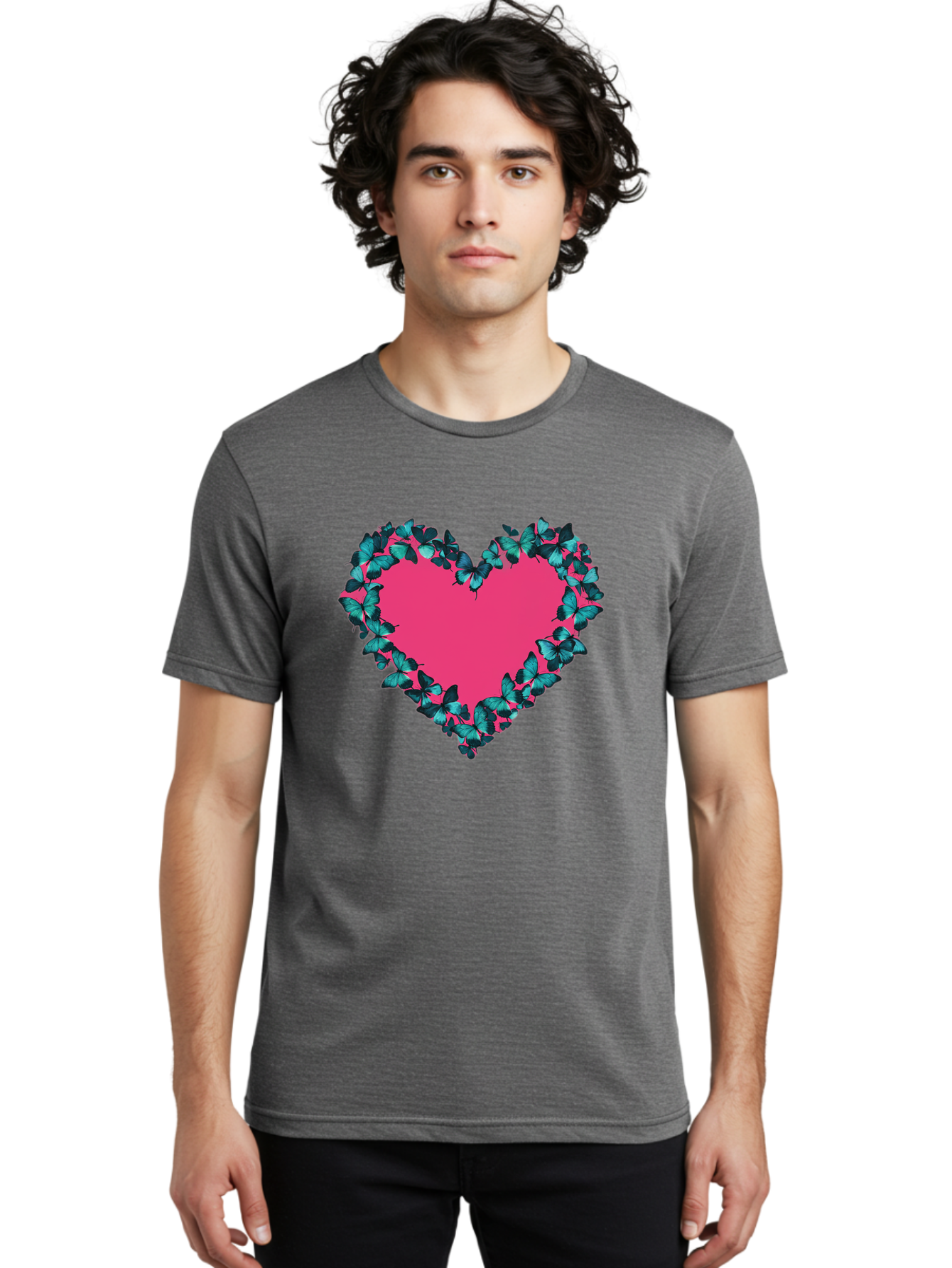 Heart-Surrounded-By-Butterflies Men'S Graphic Tee, 100% Cotton, Comfortable Casual Summer Wear, Machine Washable, Vintage Camera, Old Camera, Antique Camera, Black Camera, Classic Photography, Photography Equipment, Nostalgic Device, Baj494
