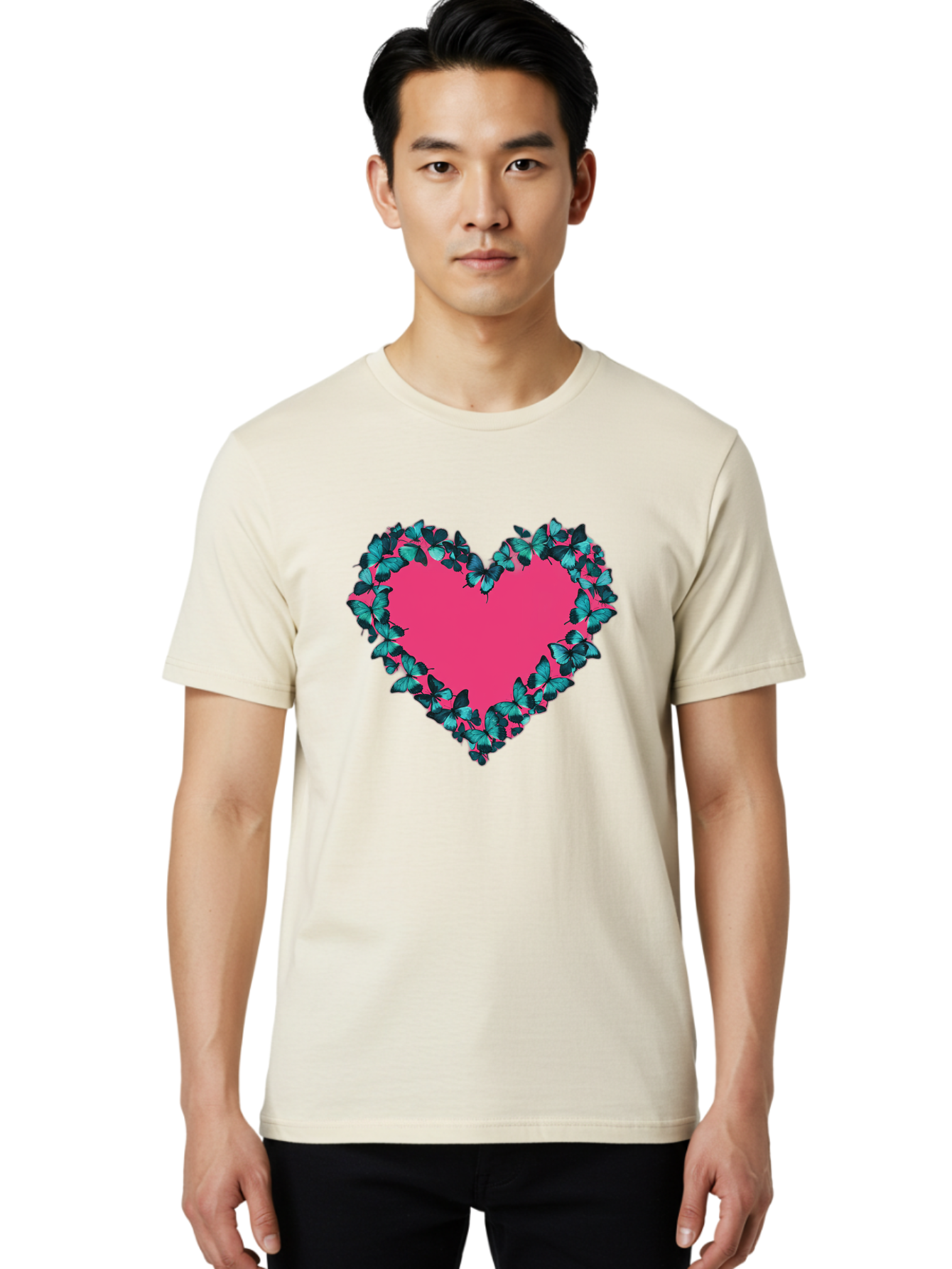 Heart-Surrounded-By-Butterflies Men'S Graphic Tee, 100% Cotton, Comfortable Casual Summer Wear, Machine Washable, Vintage Camera, Old Camera, Antique Camera, Black Camera, Classic Photography, Photography Equipment, Nostalgic Device, Baj494
