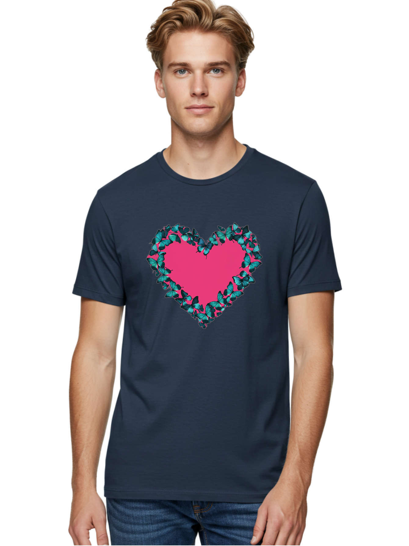 Heart-Surrounded-By-Butterflies Men'S Graphic Tee, 100% Cotton, Comfortable Casual Summer Wear, Machine Washable, Vintage Camera, Old Camera, Antique Camera, Black Camera, Classic Photography, Photography Equipment, Nostalgic Device, Baj494