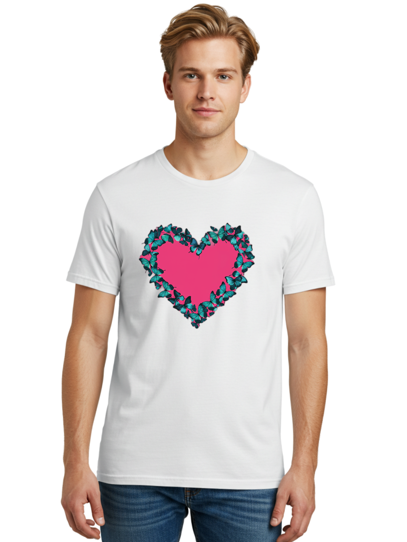 Heart-Surrounded-By-Butterflies Men'S Graphic Tee, 100% Cotton, Comfortable Casual Summer Wear, Machine Washable, Vintage Camera, Old Camera, Antique Camera, Black Camera, Classic Photography, Photography Equipment, Nostalgic Device, Baj494