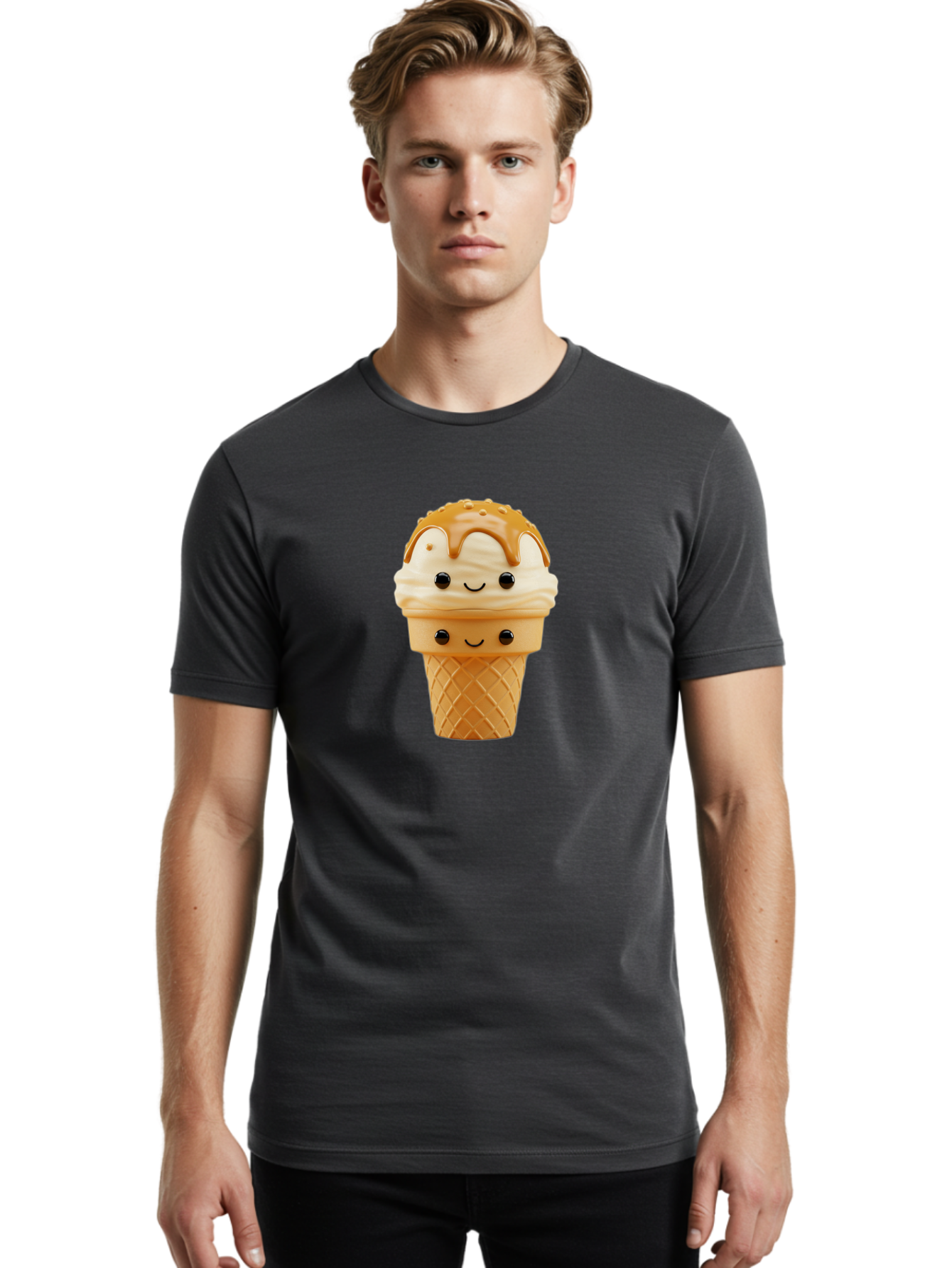 Ice-Cream-Cone-Character Men'S Graphic Tee, 100% Cotton, Comfortable Casual Summer Wear, Machine Washable, Vintage Camera, Old Camera, Antique Camera, Black Camera, Classic Photography, Photography Equipment, Nostalgic Device, Film Camera, Baj502