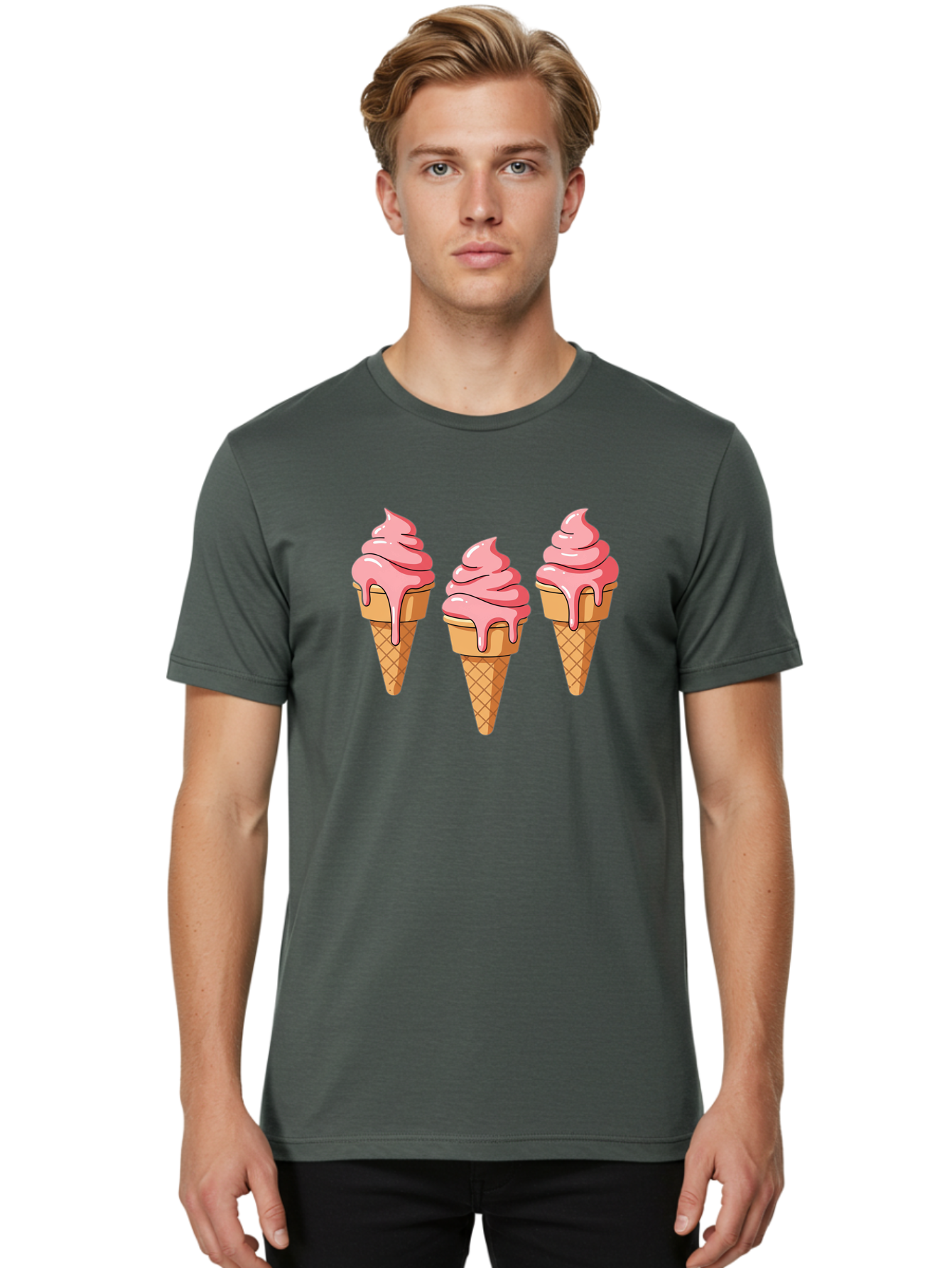 Ice-Cream-Cones-1 Men'S Graphic Tee, 100% Cotton, Comfortable Casual Summer Wear, Machine Washable, Vintage Camera, Old Camera, Antique Camera, Black Camera, Classic Photography, Photography Equipment, Nostalgic Device, Film Camera, Camera Art Baj504