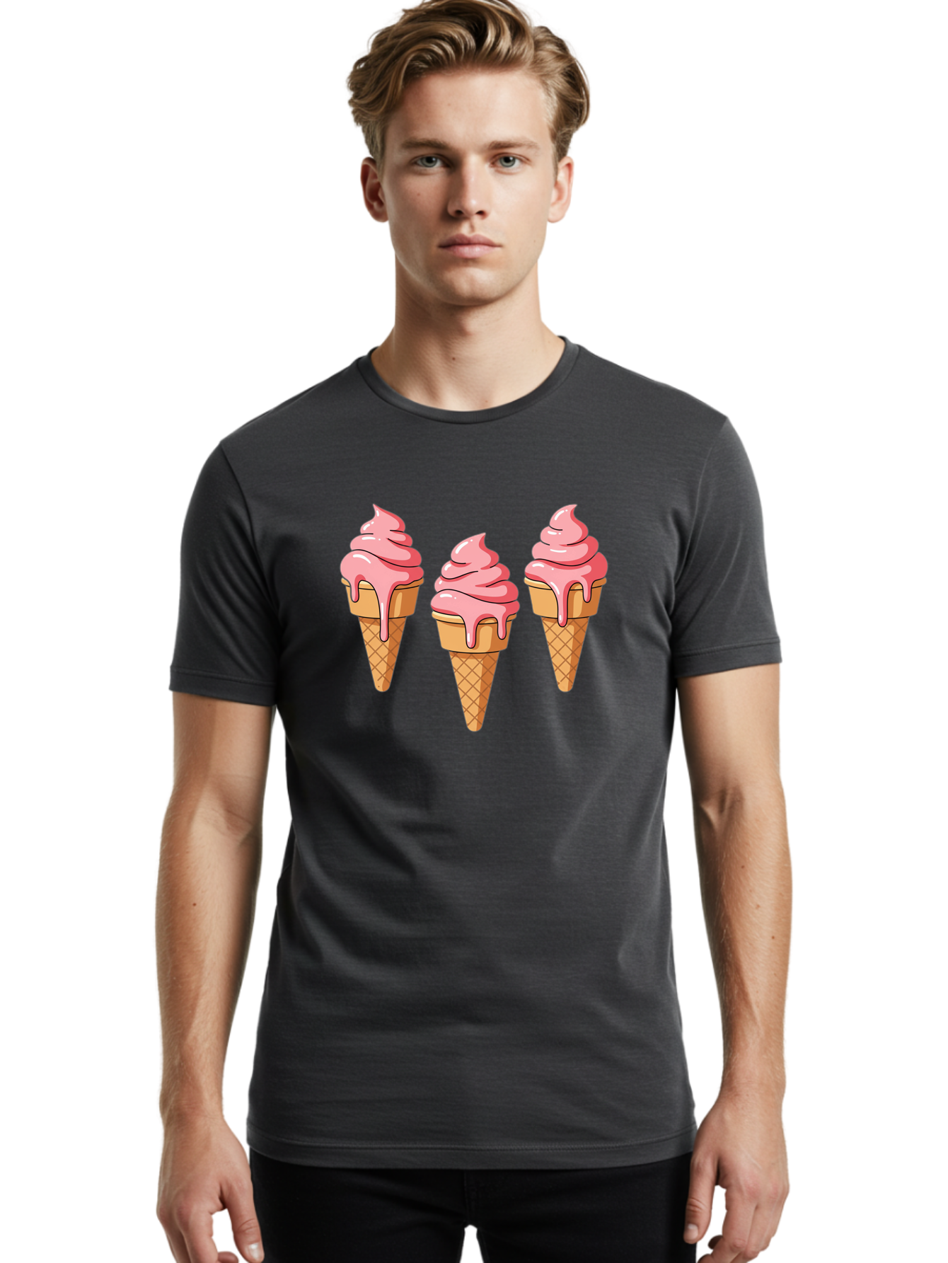Ice-Cream-Cones-1 Men'S Graphic Tee, 100% Cotton, Comfortable Casual Summer Wear, Machine Washable, Vintage Camera, Old Camera, Antique Camera, Black Camera, Classic Photography, Photography Equipment, Nostalgic Device, Film Camera, Camera Art Baj504