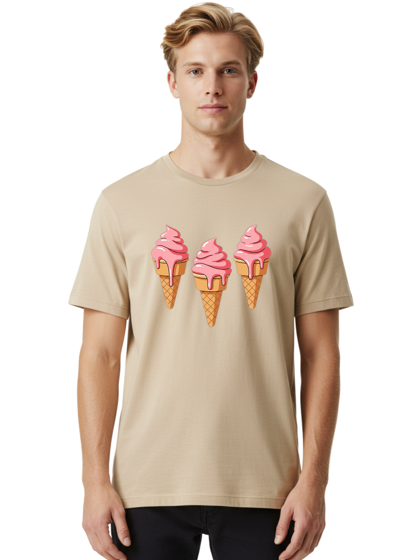 Ice-Cream-Cones-1 Men'S Graphic Tee, 100% Cotton, Comfortable Casual Summer Wear, Machine Washable, Vintage Camera, Old Camera, Antique Camera, Black Camera, Classic Photography, Photography Equipment, Nostalgic Device, Film Camera, Camera Art Baj504