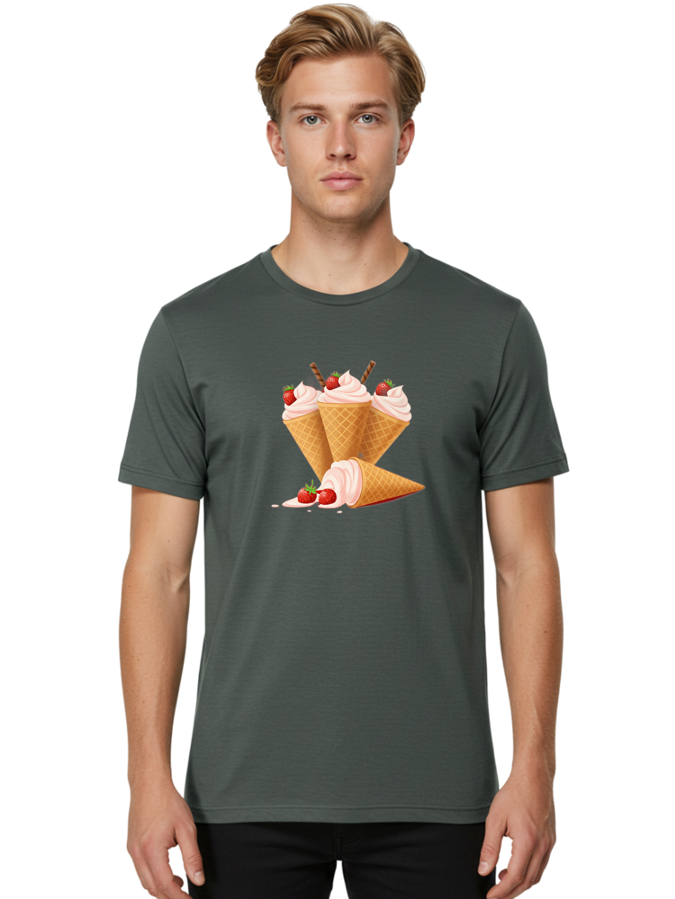 Ice-Cream-Cones-2 Men'S Graphic Tee, 100% Cotton, Comfortable Casual Summer Wear, Machine Washable, Vintage Camera, Old Camera, Antique Camera, Black Camera, Classic Photography, Photography Equipment, Nostalgic Device, Film Camera, Camera Art Baj505