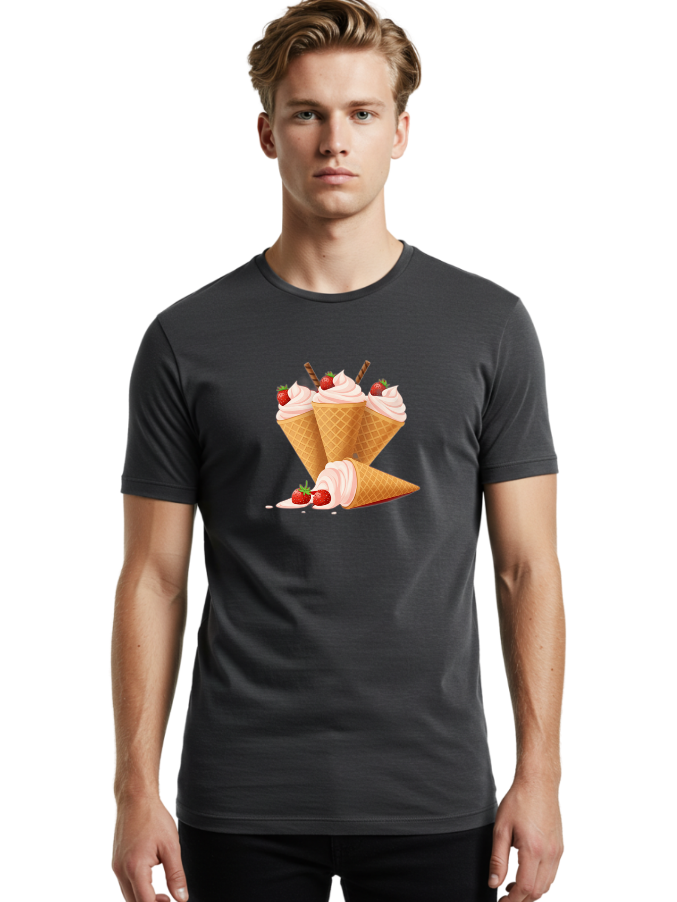 Ice-Cream-Cones-2 Men'S Graphic Tee, 100% Cotton, Comfortable Casual Summer Wear, Machine Washable, Vintage Camera, Old Camera, Antique Camera, Black Camera, Classic Photography, Photography Equipment, Nostalgic Device, Film Camera, Camera Art Baj505