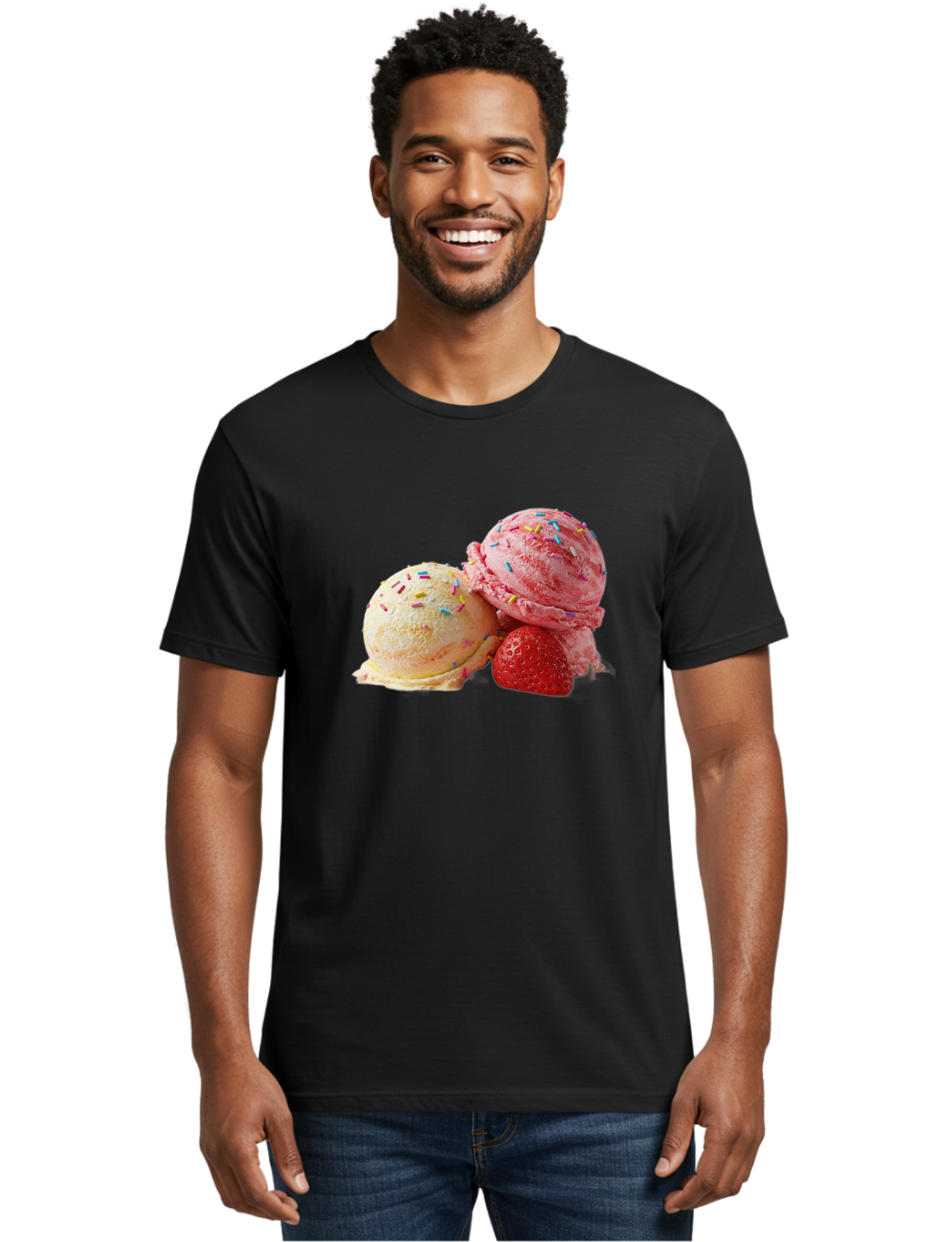 Ice-Cream-Scoops-With-Sprinkles Men'S Graphic Tee, 100% Cotton, Comfortable Casual Summer Wear, Machine Washable, Vintage Camera, Old Camera, Antique Camera, Black Camera, Classic Photography, Photography Equipment, Nostalgic Device, Baj510