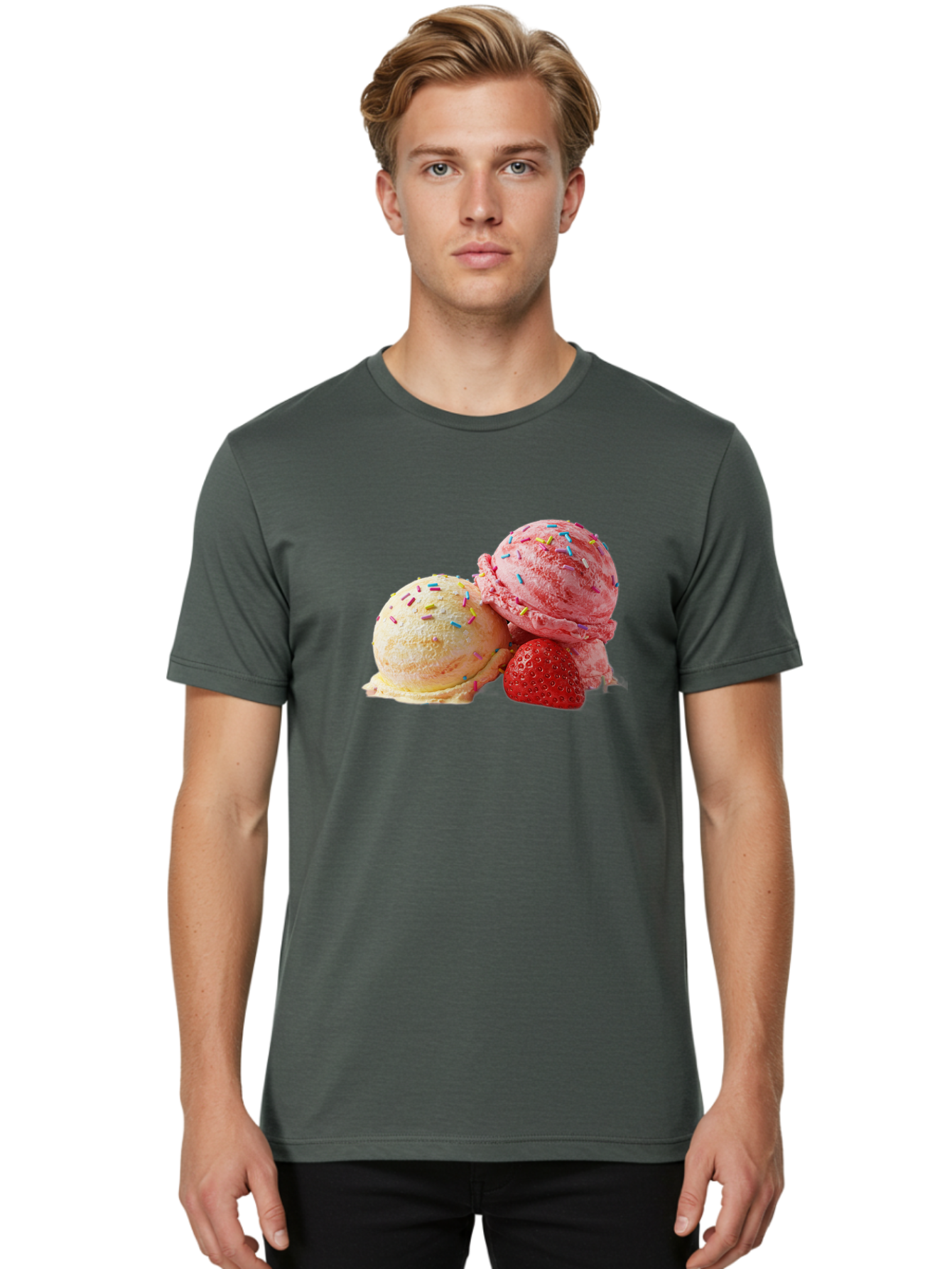 Ice-Cream-Scoops-With-Sprinkles Men'S Graphic Tee, 100% Cotton, Comfortable Casual Summer Wear, Machine Washable, Vintage Camera, Old Camera, Antique Camera, Black Camera, Classic Photography, Photography Equipment, Nostalgic Device, Baj510