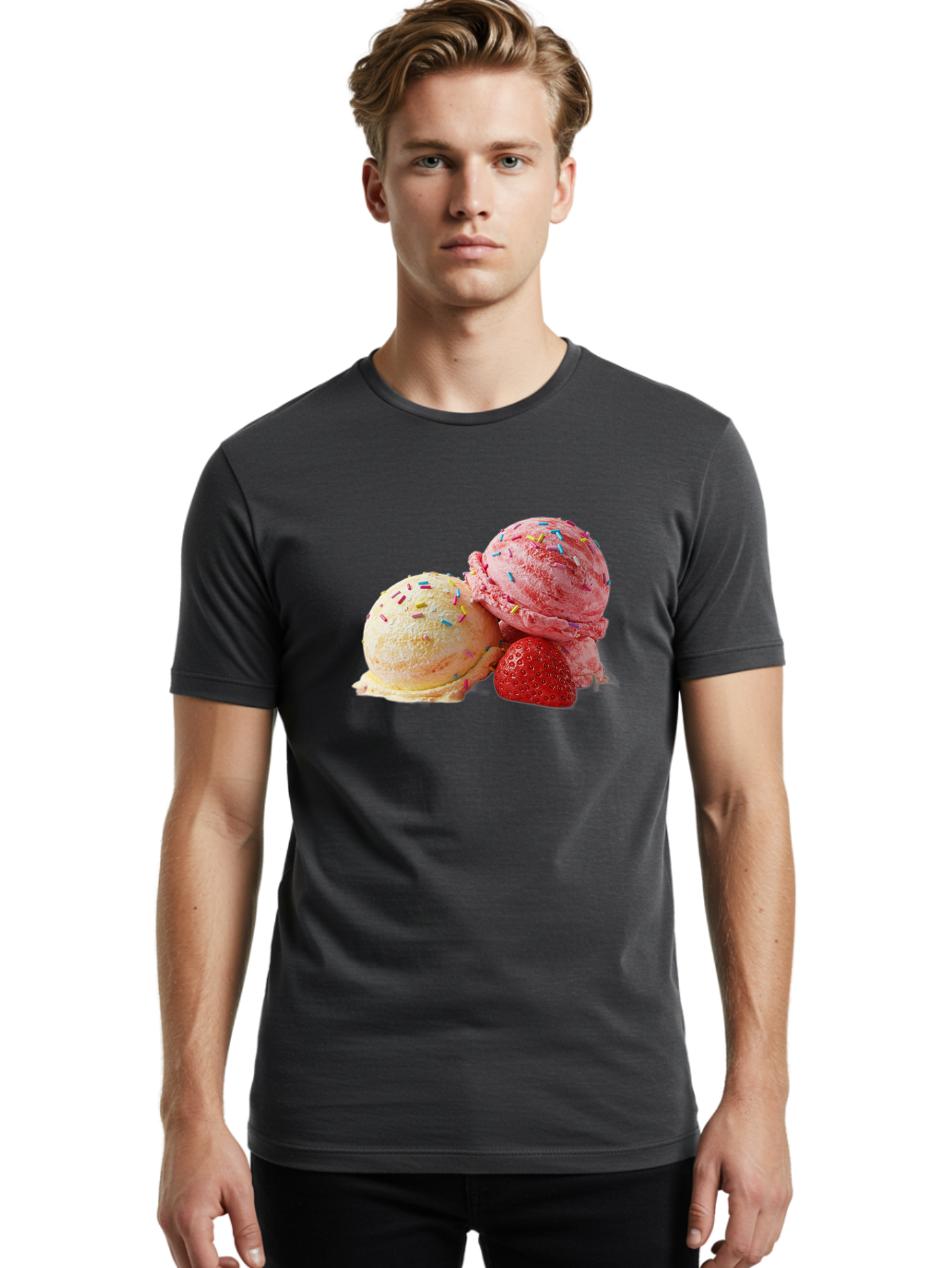 Ice-Cream-Scoops-With-Sprinkles Men'S Graphic Tee, 100% Cotton, Comfortable Casual Summer Wear, Machine Washable, Vintage Camera, Old Camera, Antique Camera, Black Camera, Classic Photography, Photography Equipment, Nostalgic Device, Baj510