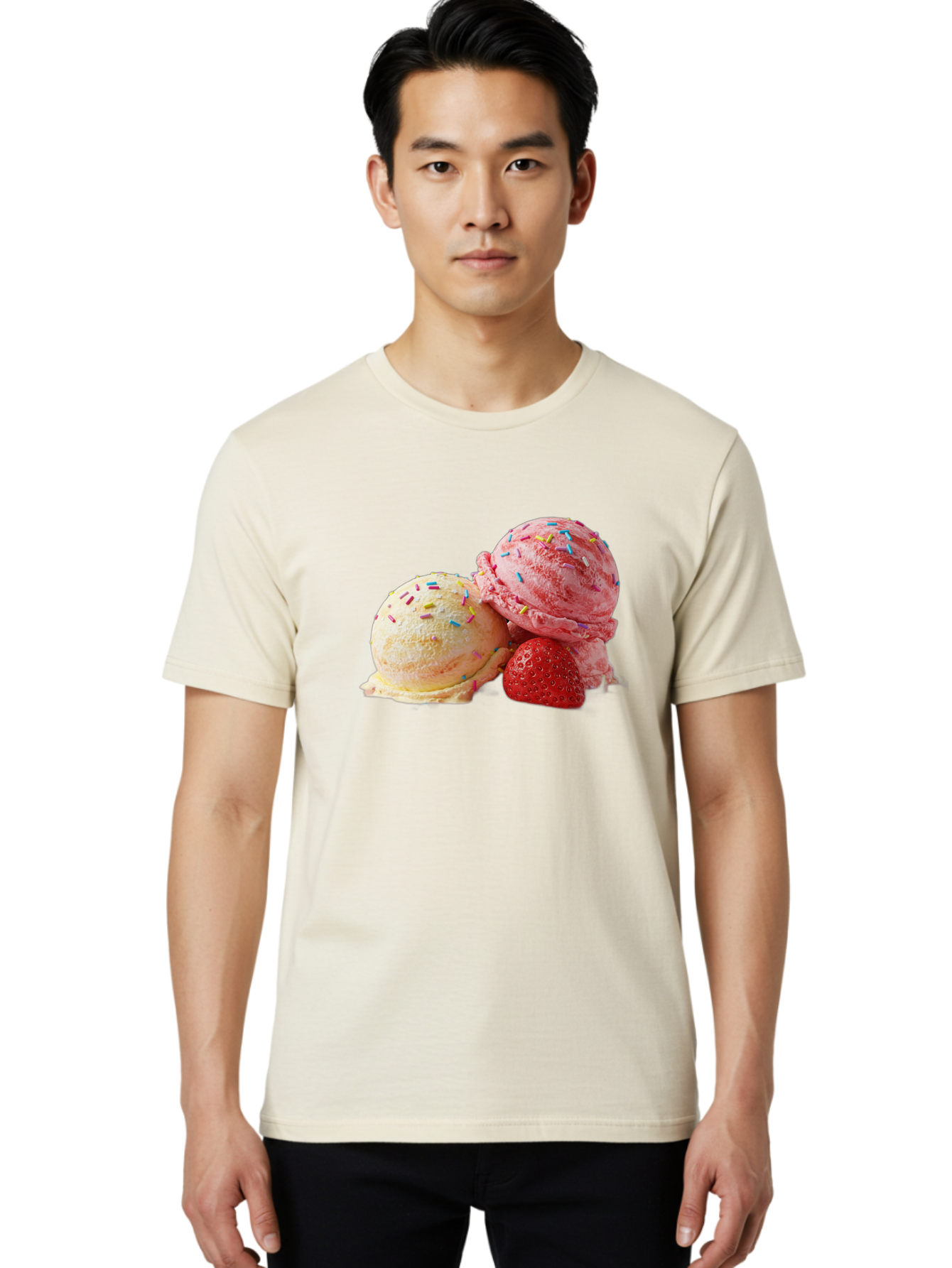 Ice-Cream-Scoops-With-Sprinkles Men'S Graphic Tee, 100% Cotton, Comfortable Casual Summer Wear, Machine Washable, Vintage Camera, Old Camera, Antique Camera, Black Camera, Classic Photography, Photography Equipment, Nostalgic Device, Baj510