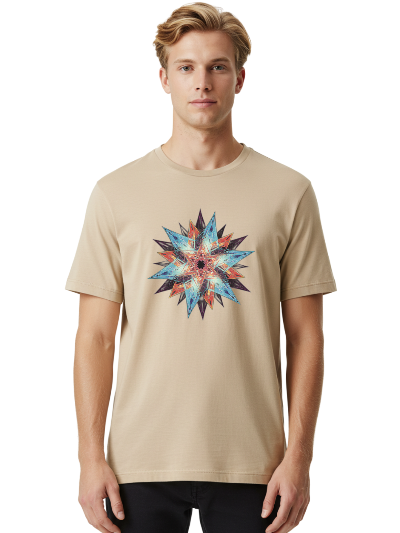 Kaleidoscope-Star Men'S Graphic Tee, 100% Cotton, Comfortable Casual Summer Wear, Machine Washable, Vintage Camera, Old Camera, Antique Camera, Black Camera, Classic Photography, Photography Equipment, Nostalgic Device, Film Camera, Camera Art Baj530