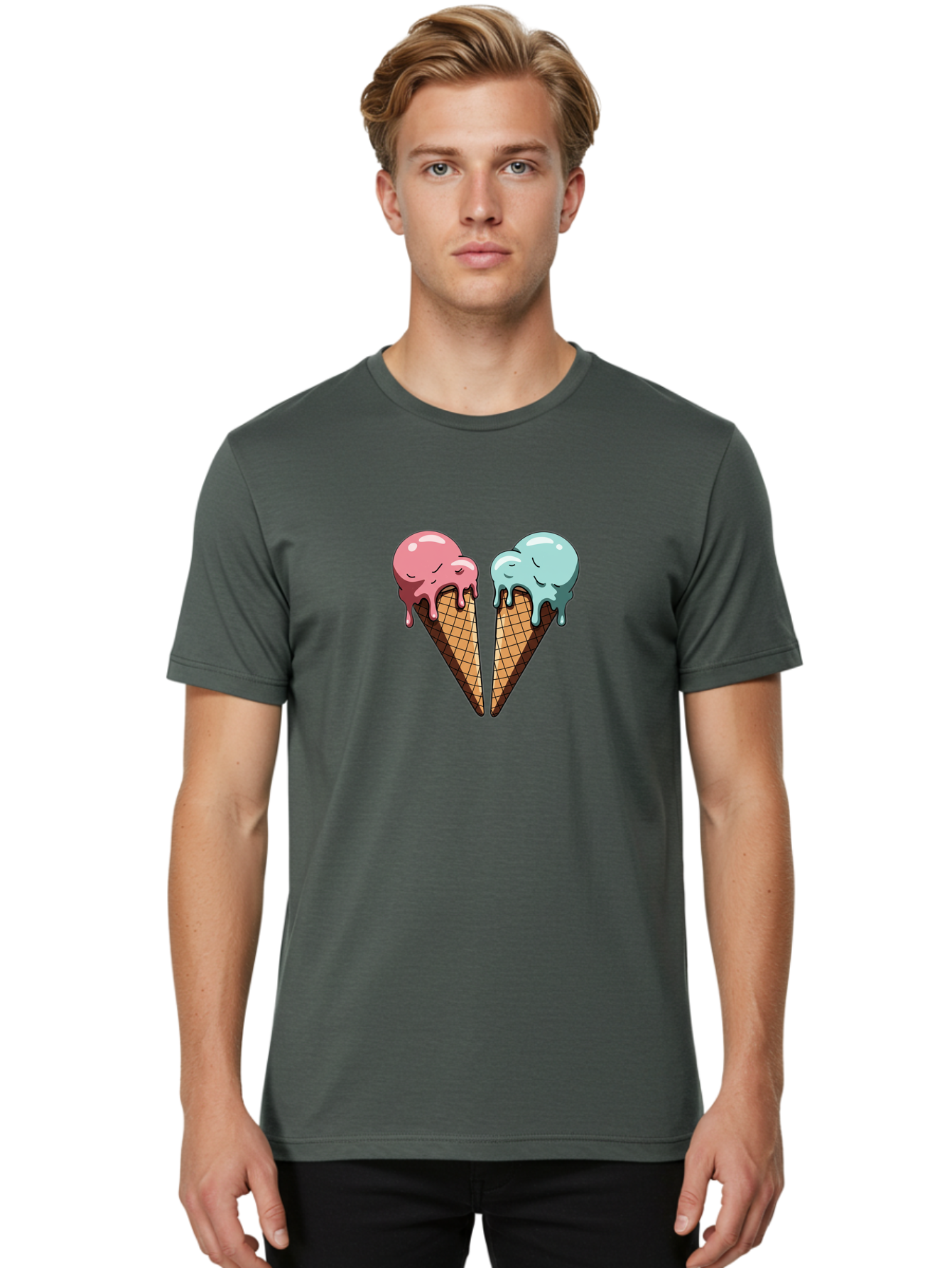 Kissing-Ice-Cream-Cones Men'S Graphic Tee, 100% Cotton, Comfortable Casual Summer Wear, Machine Washable, Vintage Camera, Old Camera, Antique Camera, Black Camera, Classic Photography, Photography Equipment, Nostalgic Device, Film Camera, Baj533