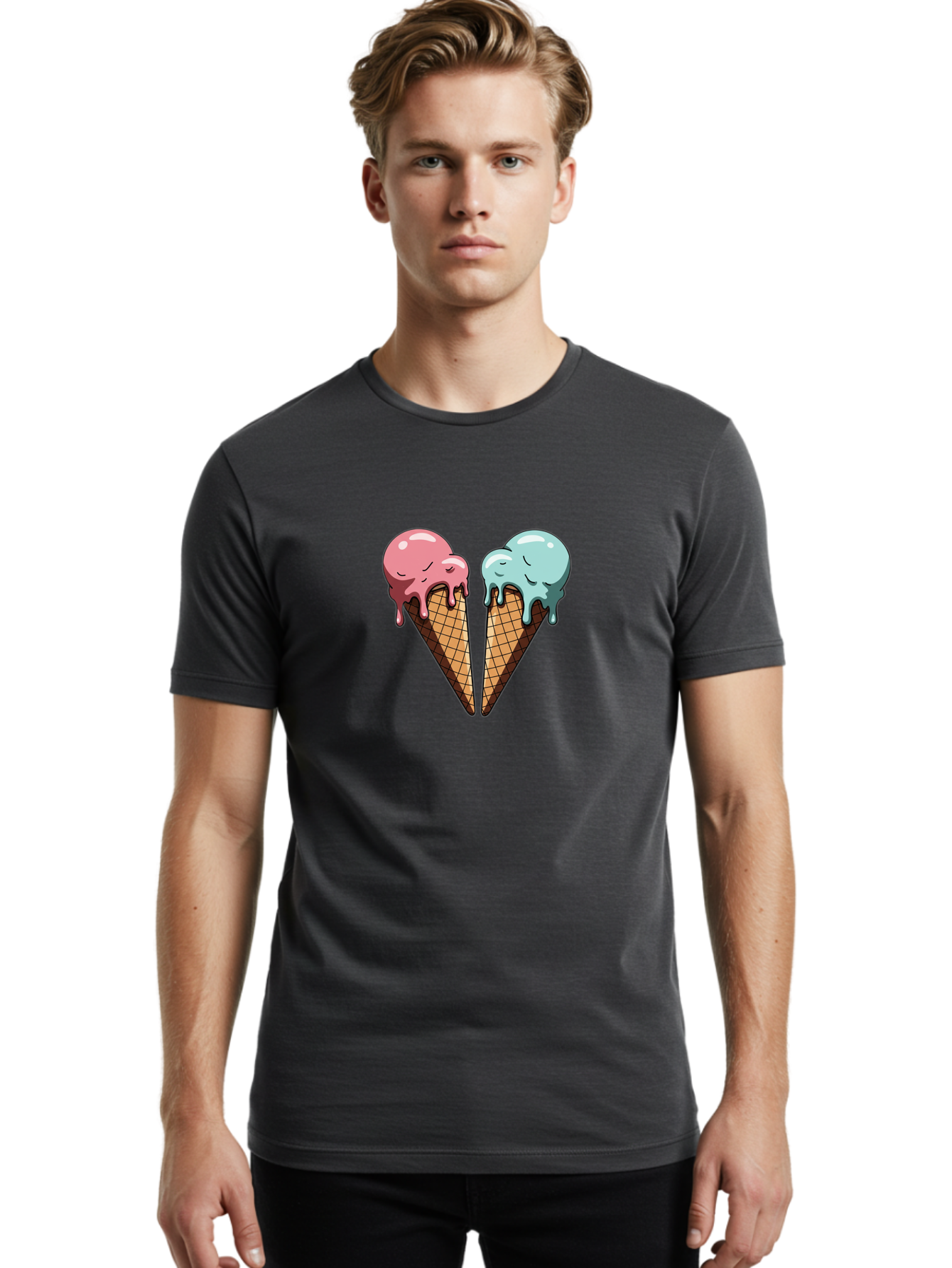 Kissing-Ice-Cream-Cones Men'S Graphic Tee, 100% Cotton, Comfortable Casual Summer Wear, Machine Washable, Vintage Camera, Old Camera, Antique Camera, Black Camera, Classic Photography, Photography Equipment, Nostalgic Device, Film Camera, Baj533