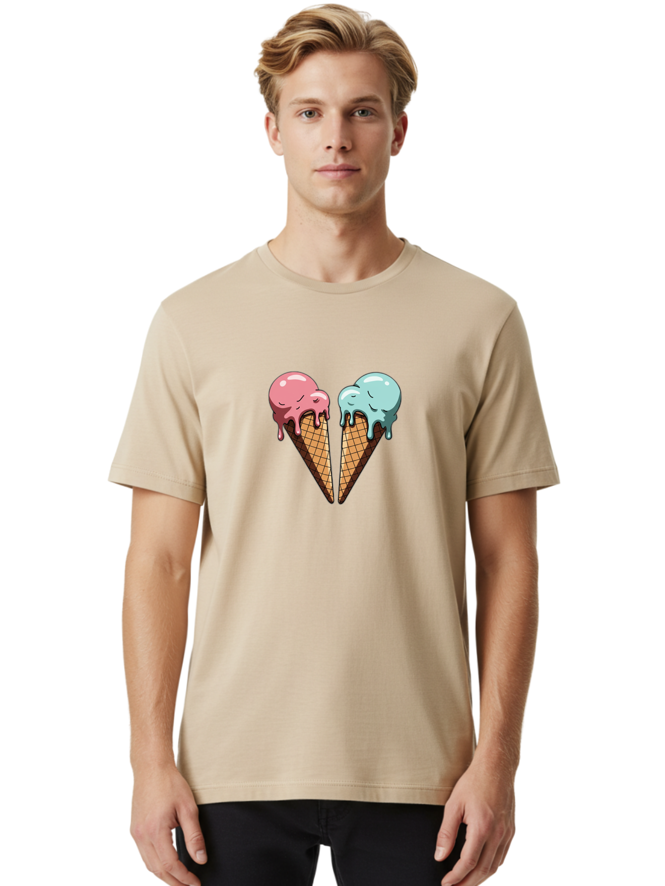Kissing-Ice-Cream-Cones Men'S Graphic Tee, 100% Cotton, Comfortable Casual Summer Wear, Machine Washable, Vintage Camera, Old Camera, Antique Camera, Black Camera, Classic Photography, Photography Equipment, Nostalgic Device, Film Camera, Baj533
