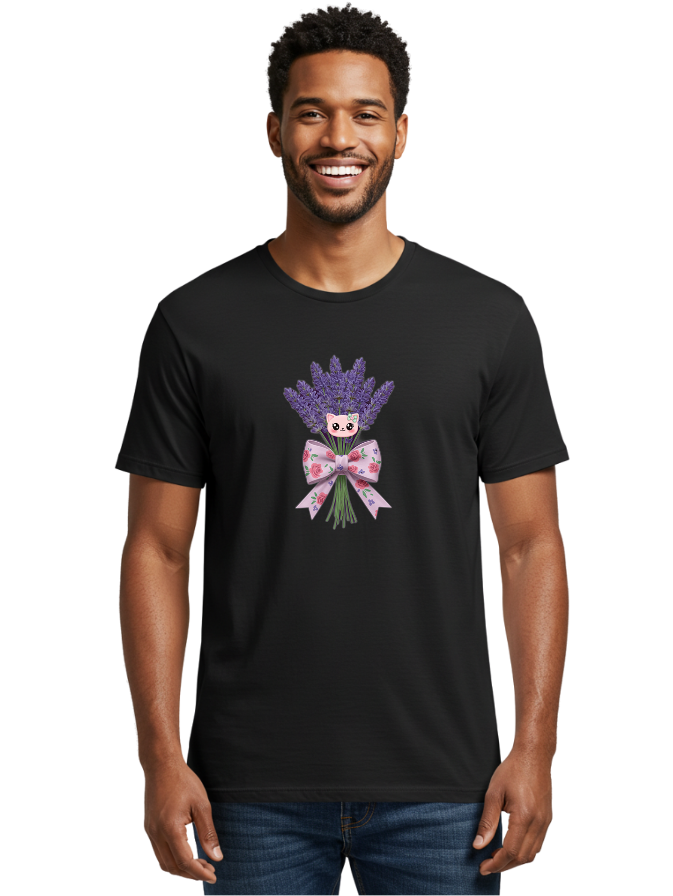 Lavender-Bouquet-With-Cat-Face Men'S Graphic Tee, 100% Cotton, Comfortable Casual Summer Wear, Machine Washable, Vintage Camera, Old Camera, Antique Camera, Black Camera, Classic Photography, Photography Equipment, Nostalgic Device, Baj559